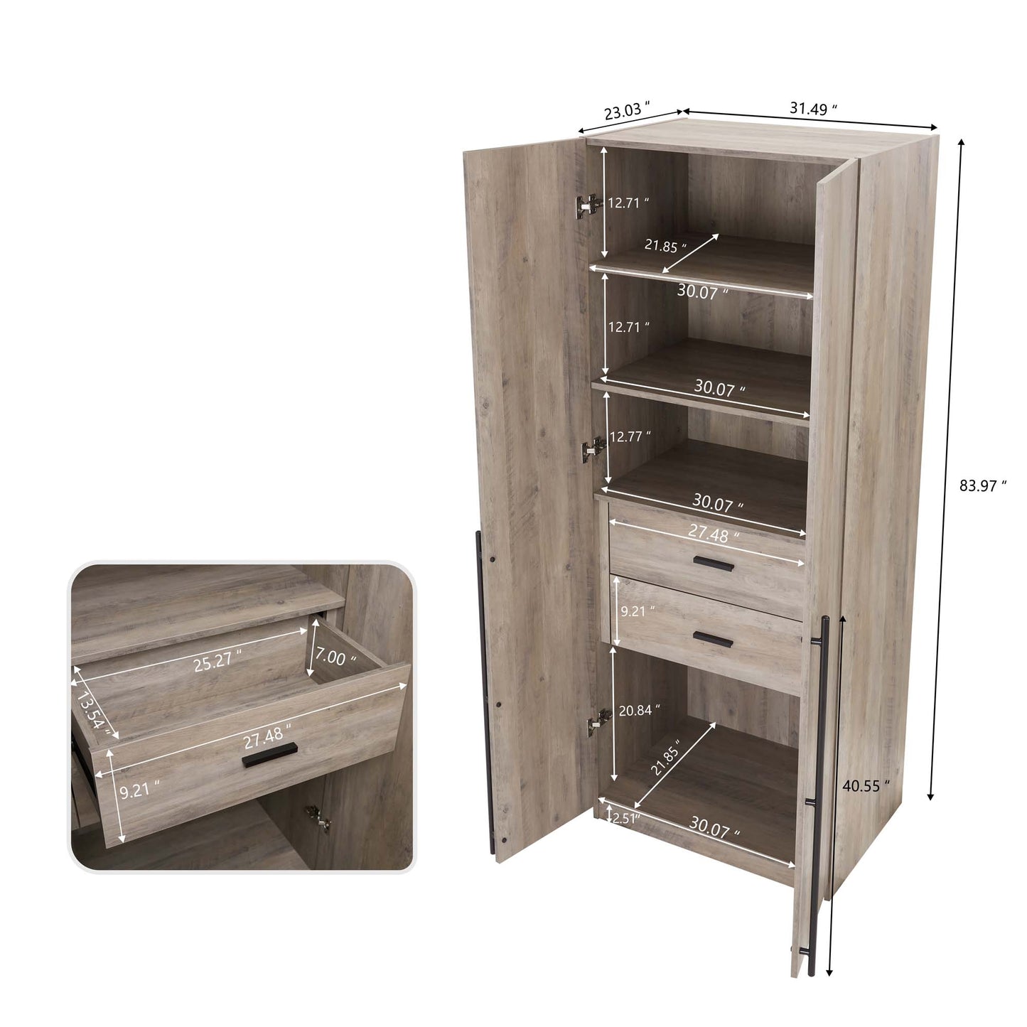 Lee Modern 2-Piece Wardrobe Closet in Rustic Gray 2-WC0012-GY
