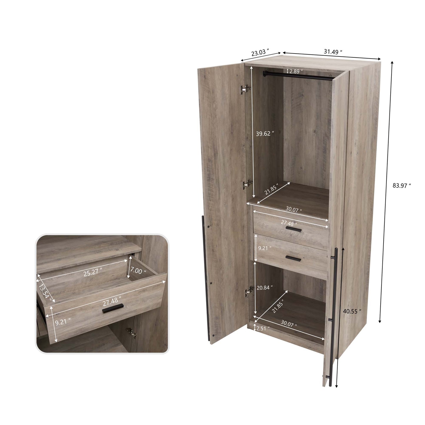 Lee Modern 2-Piece Wardrobe Closet in Rustic Gray 2-WC0012-GY