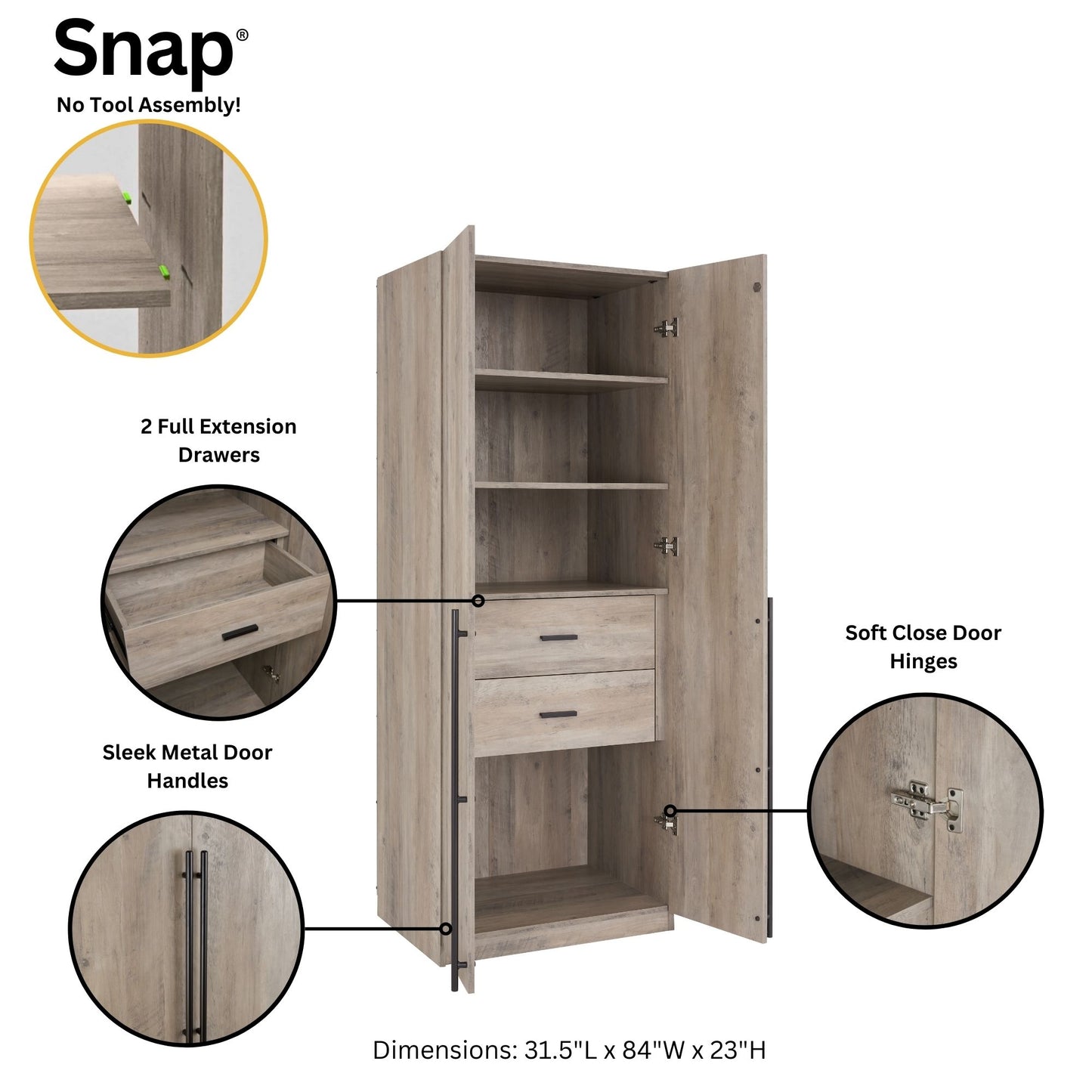 Lee Modern 2-Piece Wardrobe Closet in Rustic Gray 2-WC0012-GY