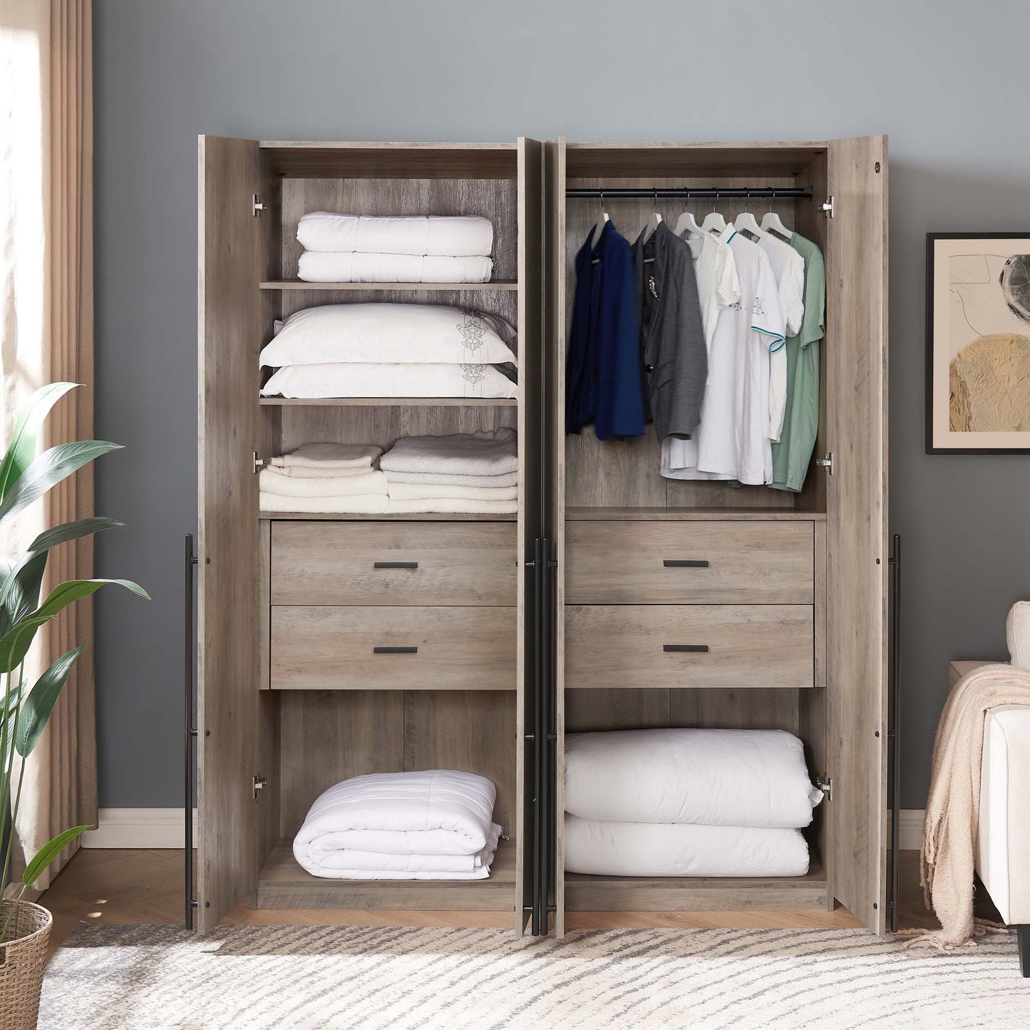 Lee Modern 2-Piece Wardrobe Closet in Rustic Gray 2-WC0012-GY