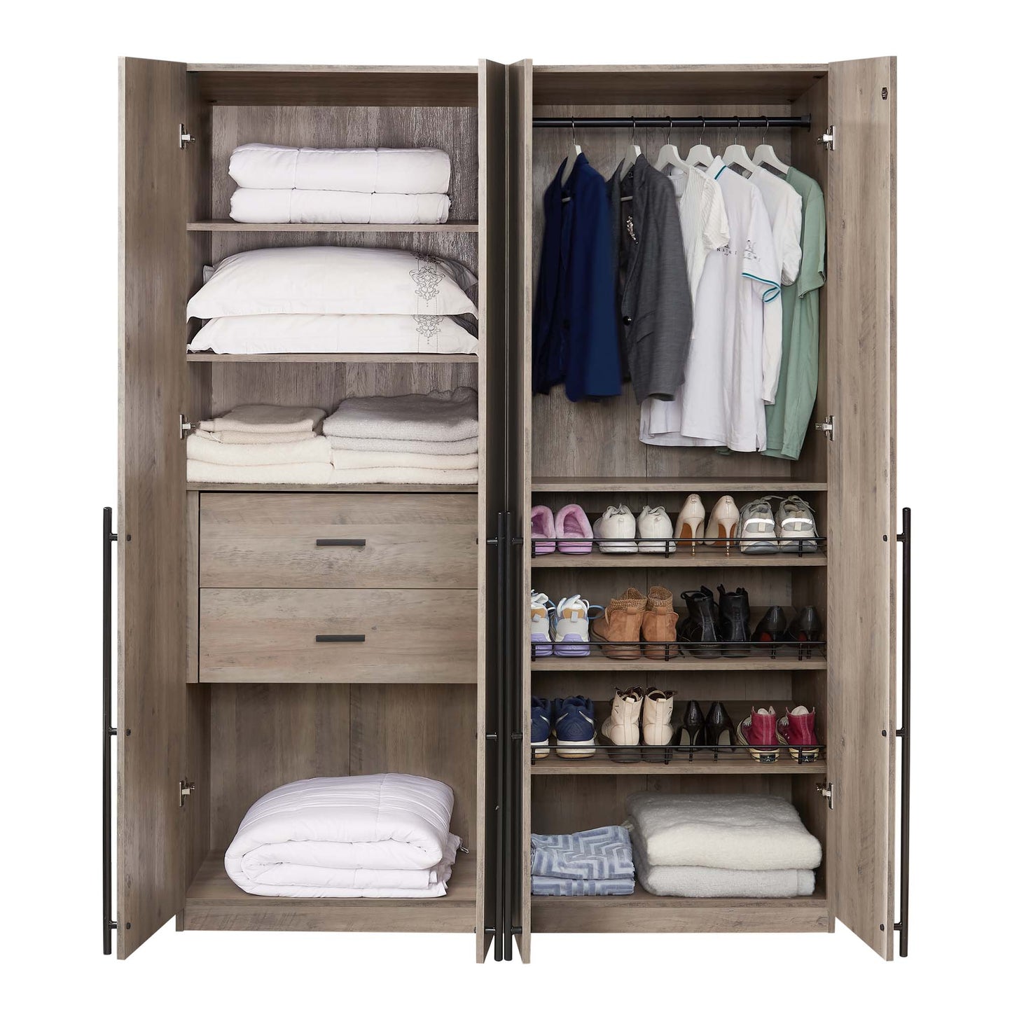 Manhattan Comfort Lee Modern Freestanding 2-Piece Module Wardrobe Closet with 1 Hanging Rod, 2 Drawers, 3 Shoe Compartments, and 5 Shelves in Rustic Grey 2-WC0013-GY