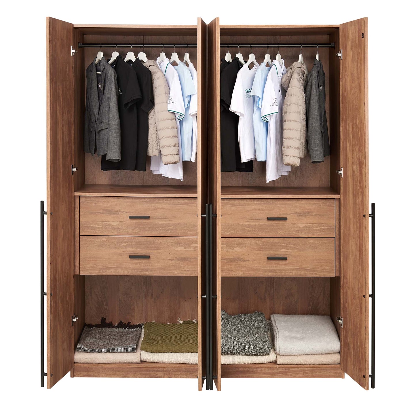 Manhattan Comfort Lee Modern Freestanding Wardrobe Closet 2.0 with 1 Hanging Rod, 1 Shelf, and 2 Drawers in Golden Brown- Set of 2 2-WC002-GB