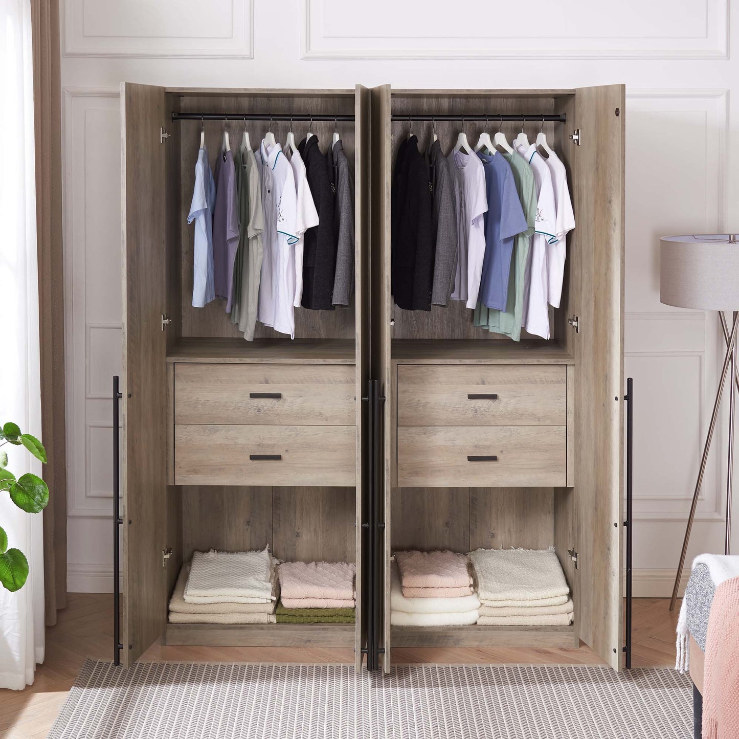 Manhattan Comfort Lee Modern Freestanding Wardrobe Closet 2.0 with 1 Hanging Rod, 1 Shelf, and 2 Drawers in Rustic Grey- Set of 2 2-WC002-GY