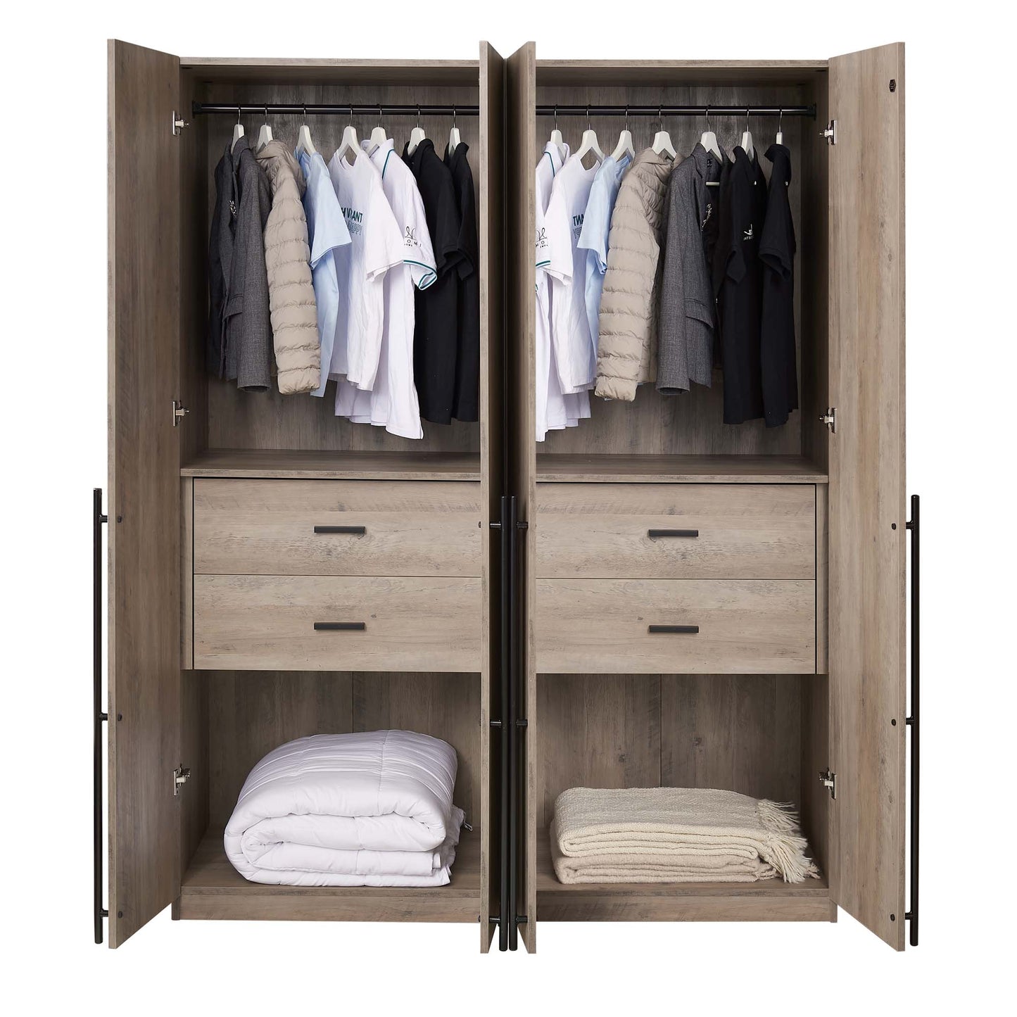 Manhattan Comfort Lee Modern Freestanding Wardrobe Closet 2.0 with 1 Hanging Rod, 1 Shelf, and 2 Drawers in Rustic Grey- Set of 2 2-WC002-GY
