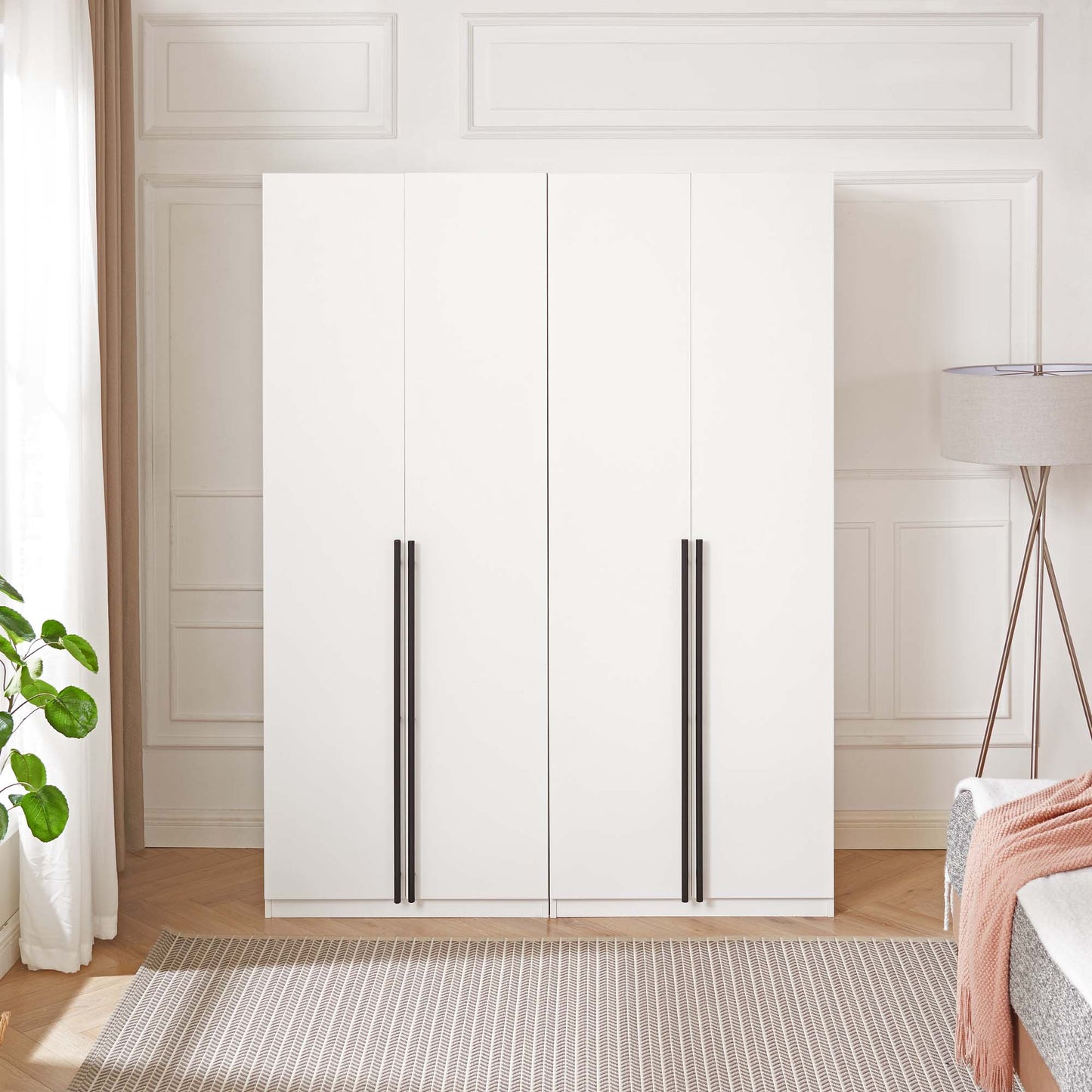 Manhattan Comfort Lee Modern Freestanding Wardrobe Closet 2.0 with 1 Hanging Rod, 1 Shelf, and 2 Drawers in White- Set of 2 2-WC002-WH