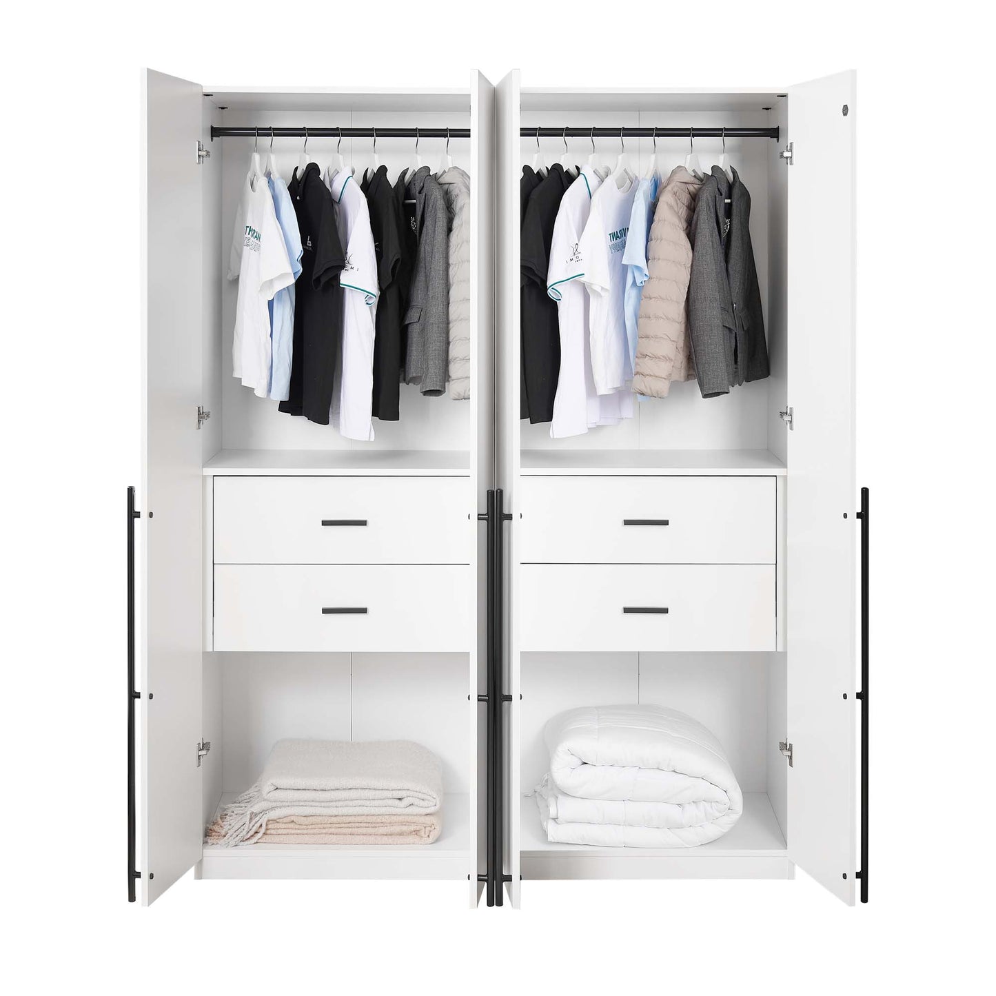 Manhattan Comfort Lee Modern Freestanding Wardrobe Closet 2.0 with 1 Hanging Rod, 1 Shelf, and 2 Drawers in White- Set of 2 2-WC002-WH