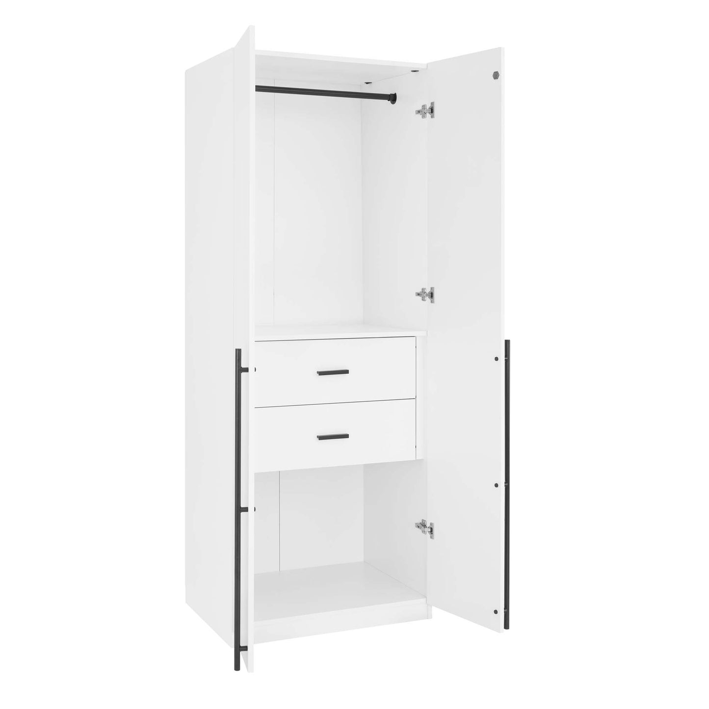 Manhattan Comfort Lee Modern Freestanding Wardrobe Closet 2.0 with 1 Hanging Rod, 1 Shelf, and 2 Drawers in White- Set of 2 2-WC002-WH