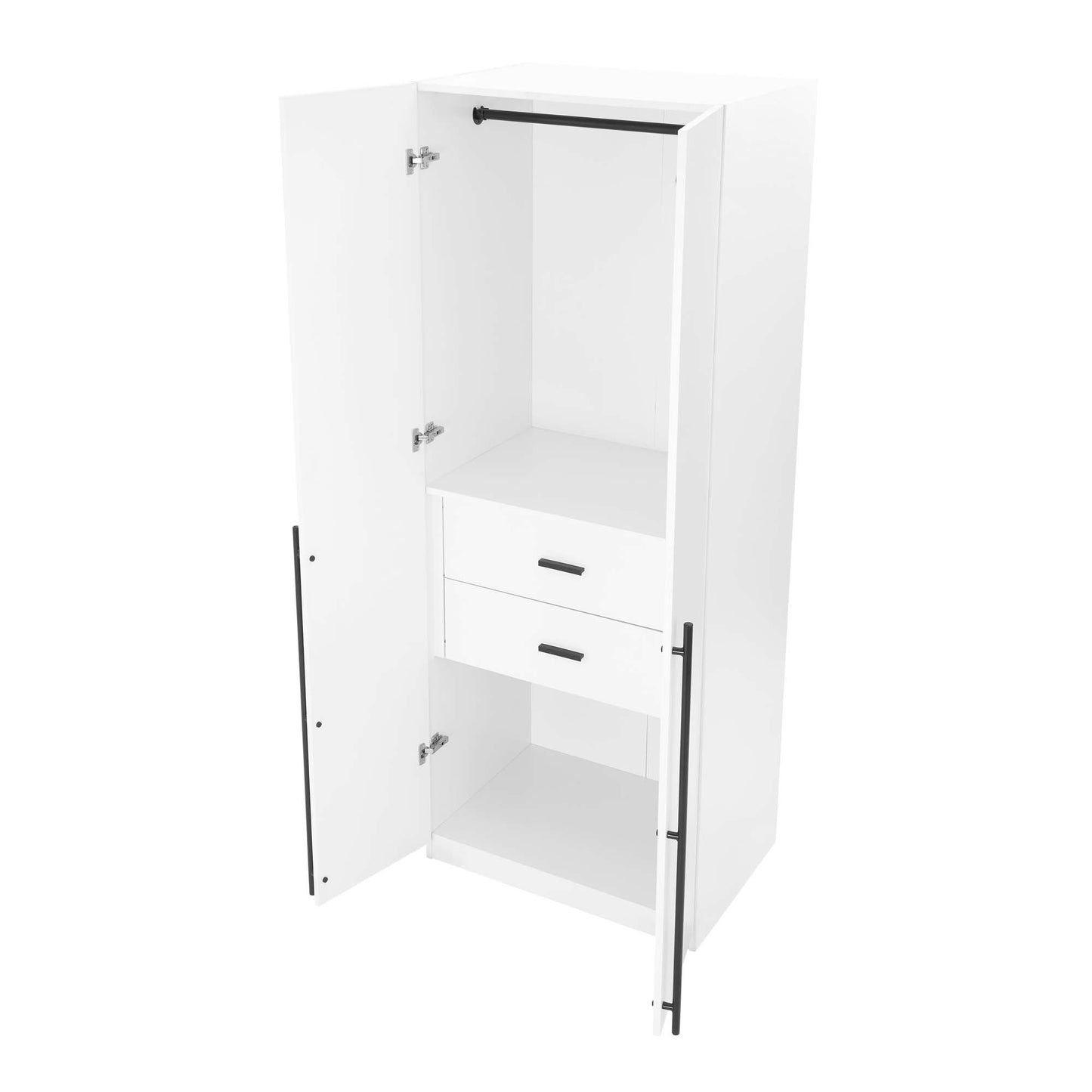 Manhattan Comfort Lee Modern Freestanding Wardrobe Closet 2.0 with 1 Hanging Rod, 1 Shelf, and 2 Drawers in White- Set of 2 2-WC002-WH