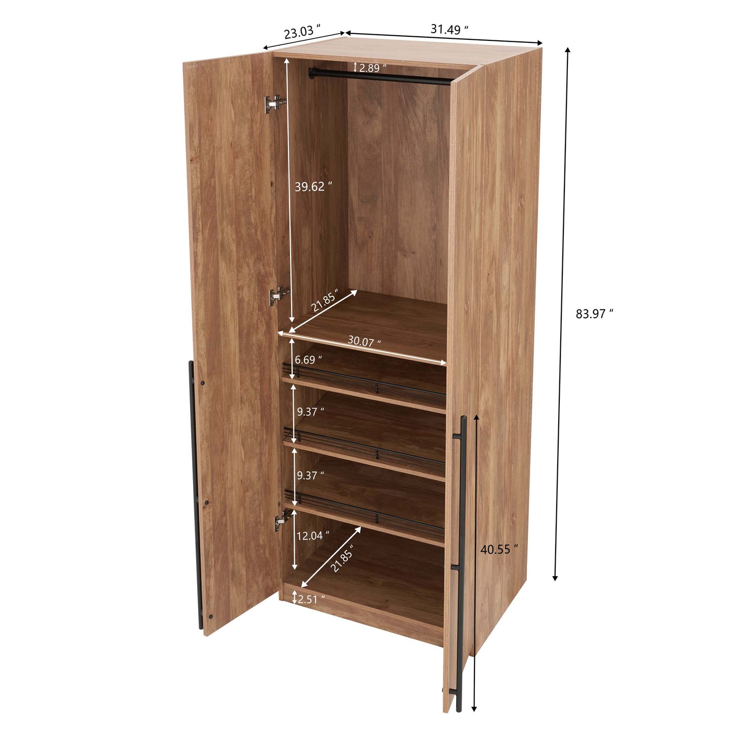 Manhattan Comfort Lee Modern Freestanding 2-Piece Module Wardrobe Closet with 2 Hanging Rods, 2 Drawers, 3 Shoe Compartments, and 2 Shelves in Golden Brown 2-WC0023-GB
