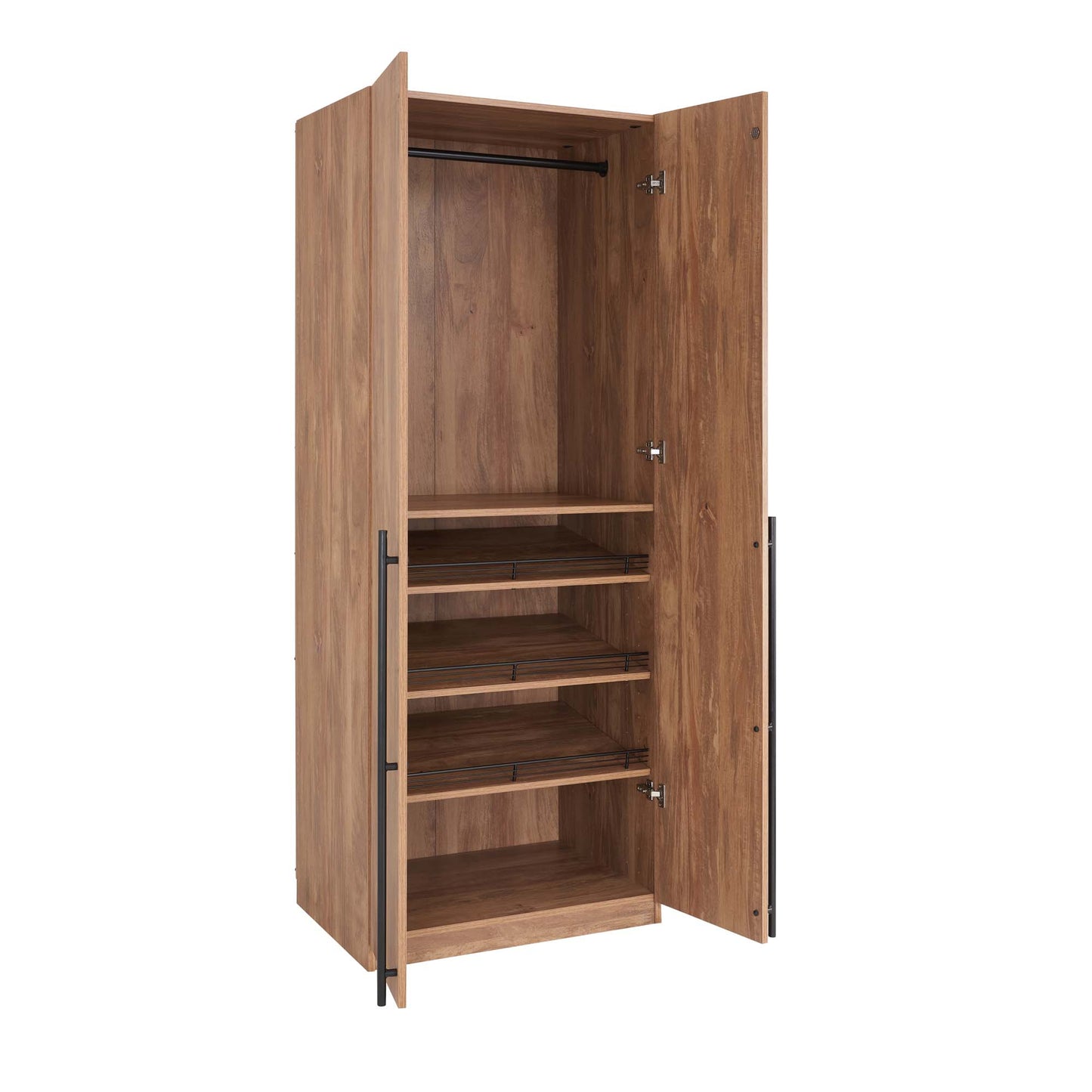 Manhattan Comfort Lee Modern Freestanding 2-Piece Module Wardrobe Closet with 2 Hanging Rods, 2 Drawers, 3 Shoe Compartments, and 2 Shelves in Golden Brown 2-WC0023-GB