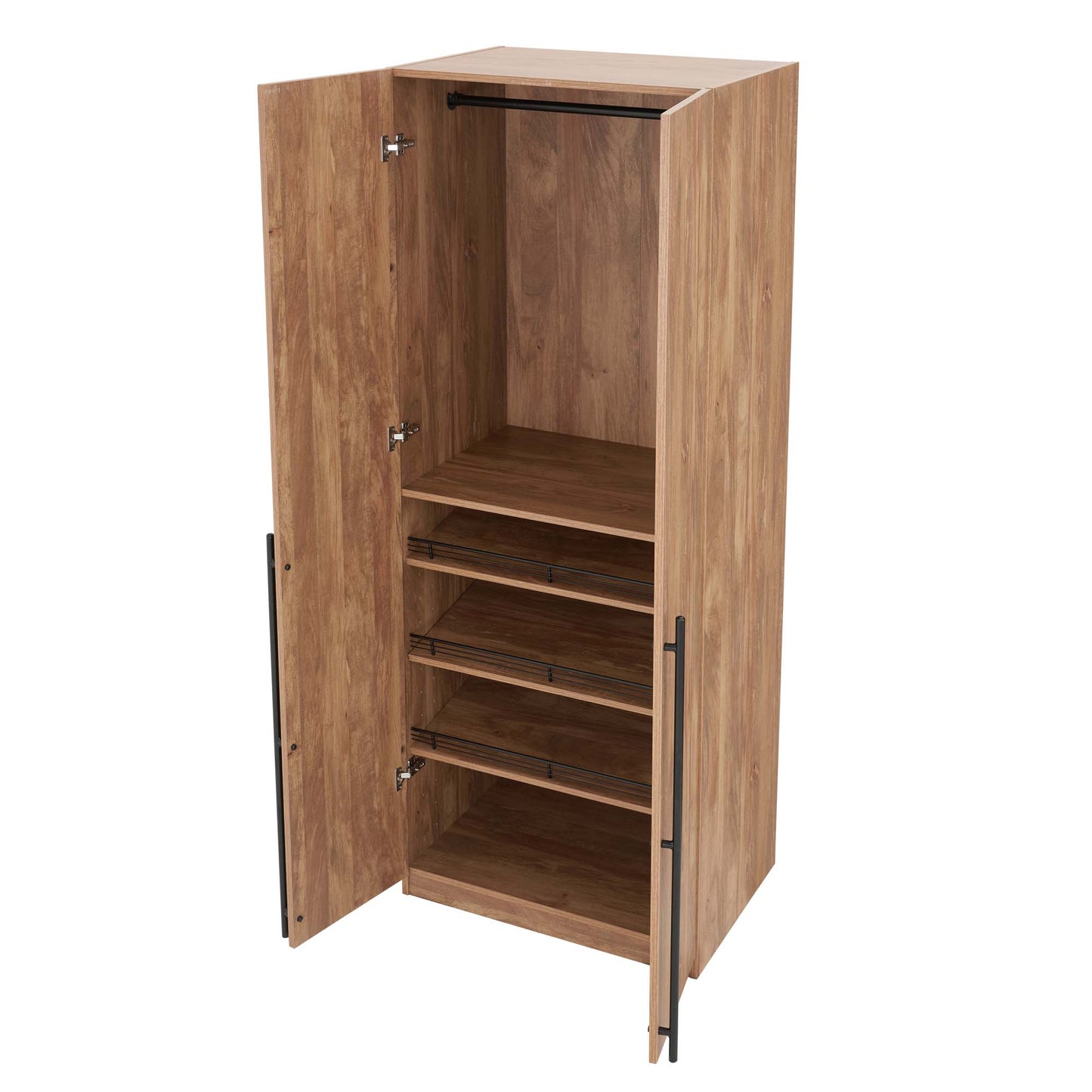 Manhattan Comfort Lee Modern Freestanding 2-Piece Module Wardrobe Closet with 2 Hanging Rods, 2 Drawers, 3 Shoe Compartments, and 2 Shelves in Golden Brown 2-WC0023-GB