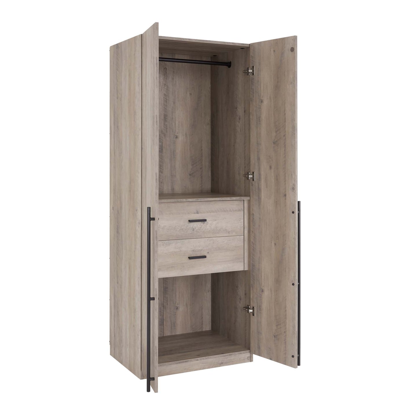 Manhattan Comfort Lee Modern Freestanding 2-Piece Module Wardrobe Closet with 2 Hanging Rods, 2 Drawers, 3 Shoe Compartments, and 2 Shelves in Rustic Grey 2-WC0023-GY