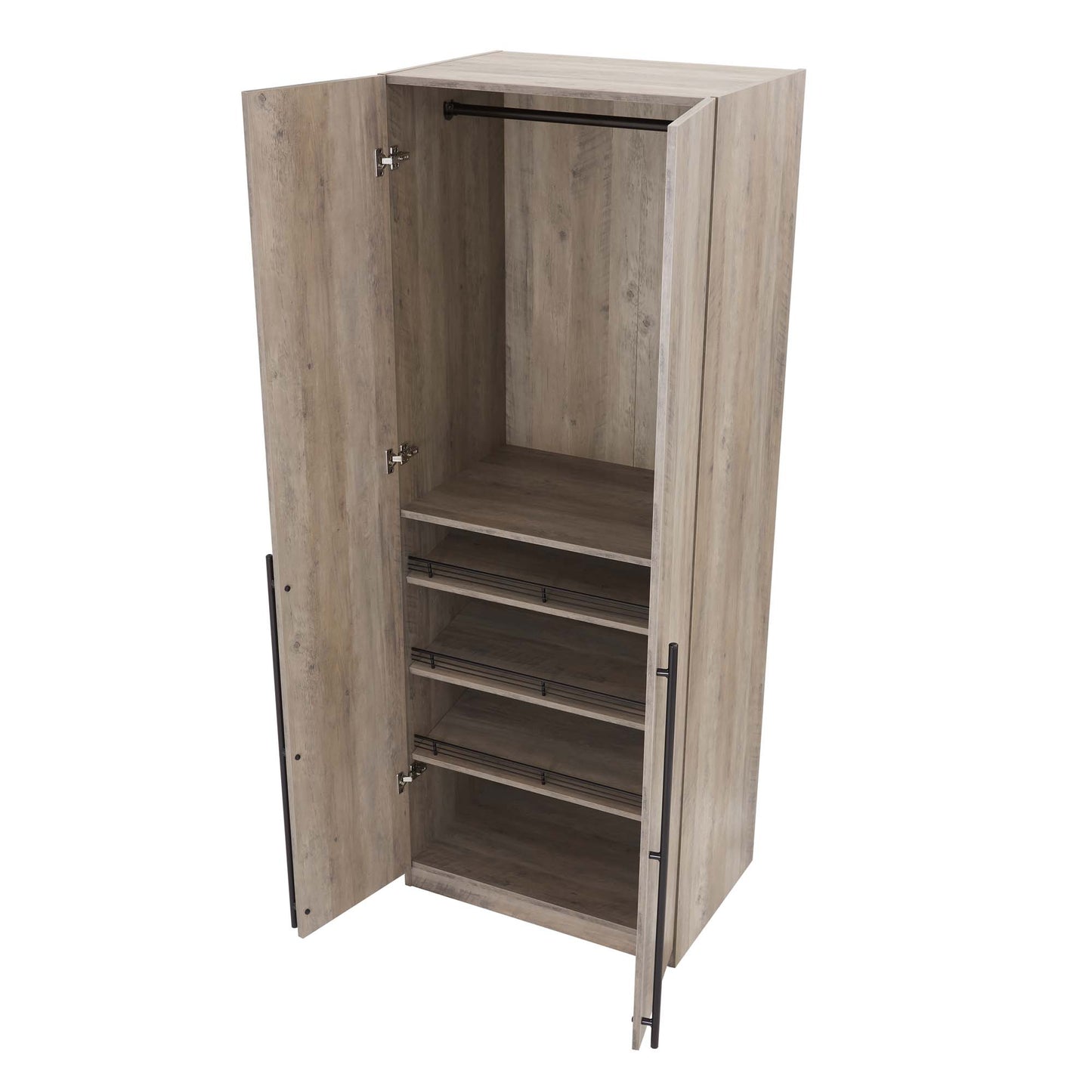 Manhattan Comfort Lee Modern Freestanding 2-Piece Module Wardrobe Closet with 2 Hanging Rods, 2 Drawers, 3 Shoe Compartments, and 2 Shelves in Rustic Grey 2-WC0023-GY