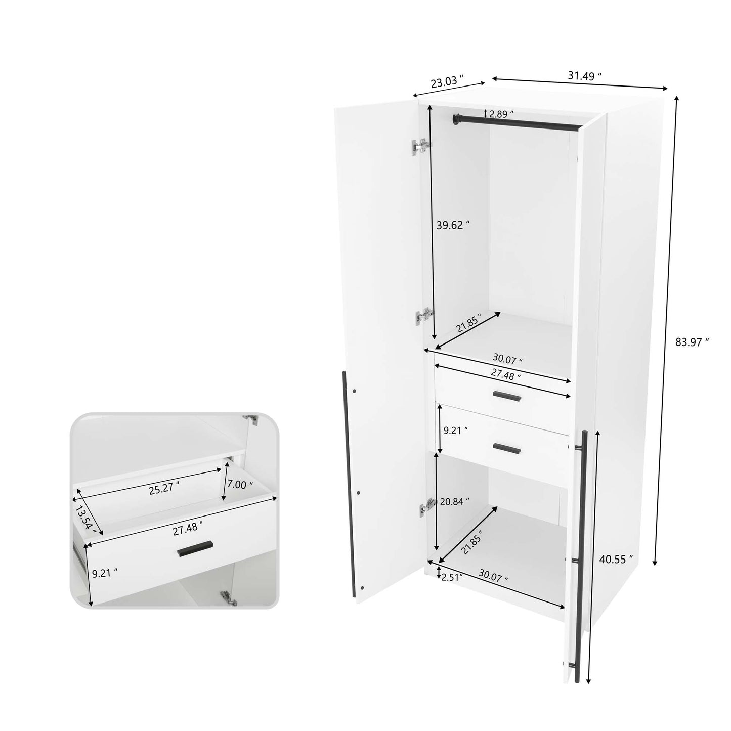 Lee Modern 2-Piece Wardrobe Closet in White 2-WC0023-WH