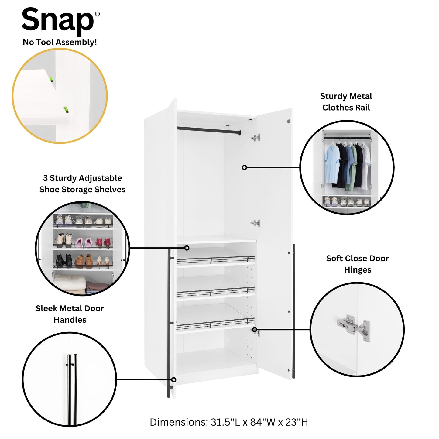 Lee Modern 2-Piece Wardrobe Closet in White 2-WC0023-WH