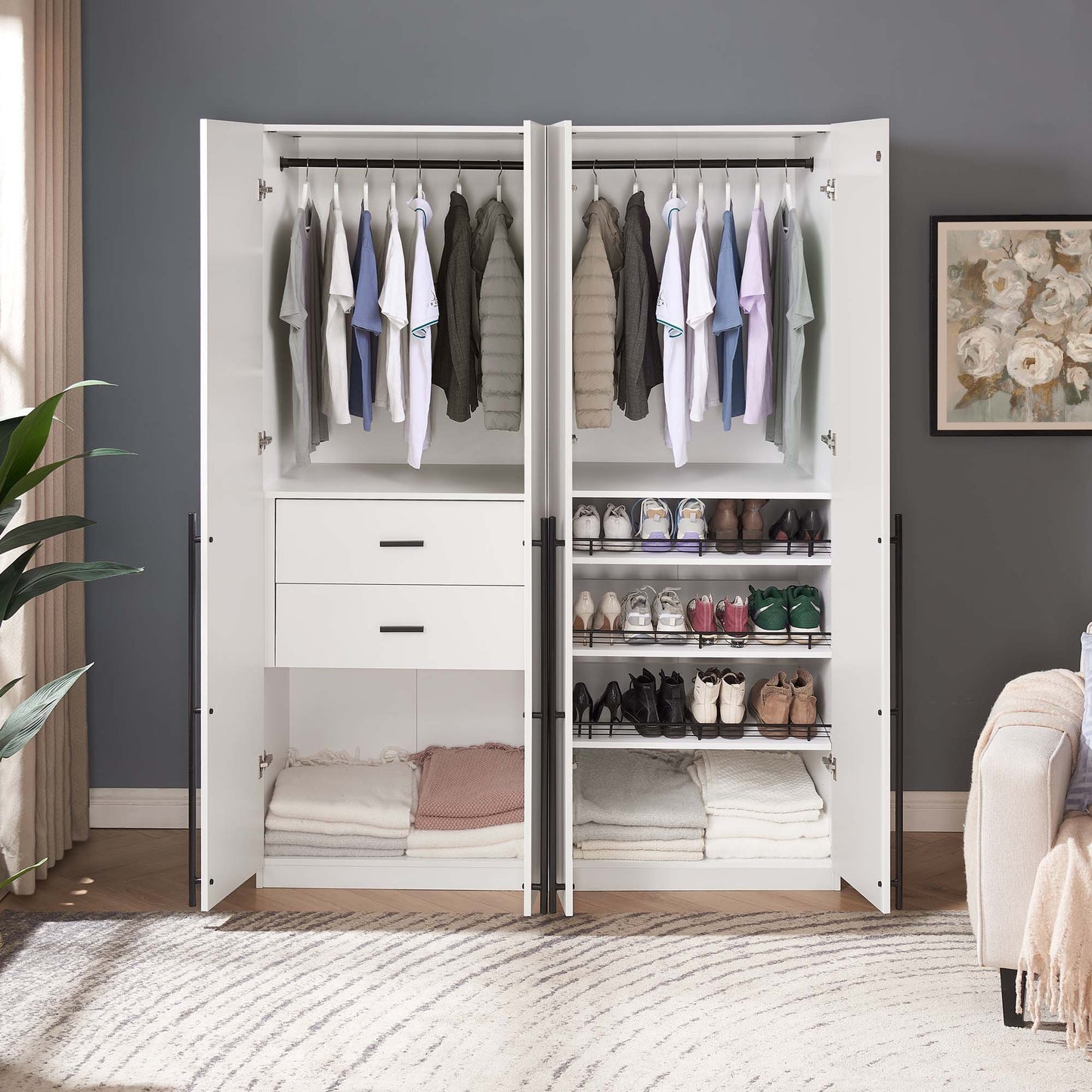 Lee Modern 2-Piece Wardrobe Closet in White 2-WC0023-WH
