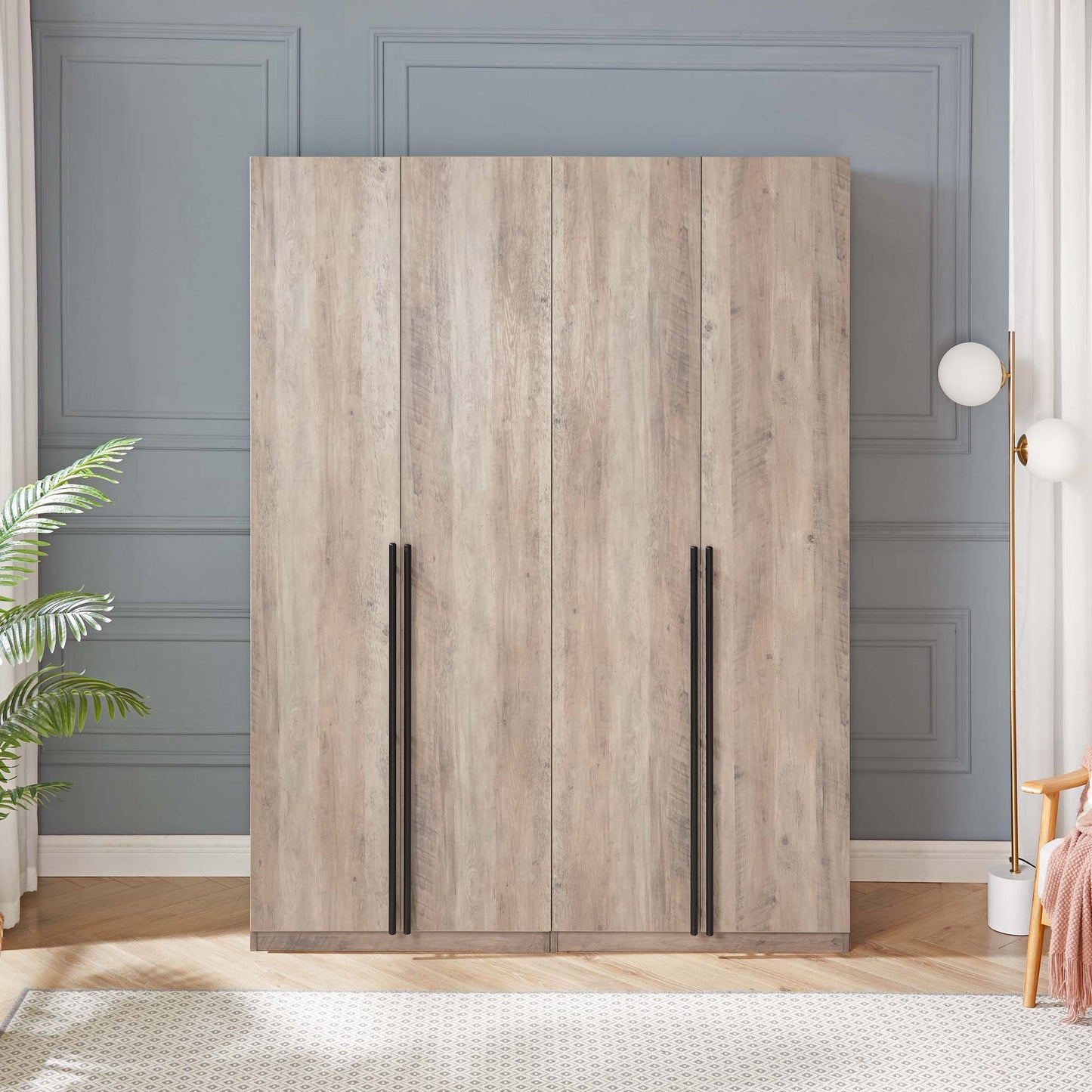 Manhattan Comfort Lee Modern Freestanding Wardrobe Closet 3.0 with 1 Hanging Rod, 3 Shoe Shelves, and 1 Basic Shelf in Rustic Grey- Set of 2 2-WC003-GY