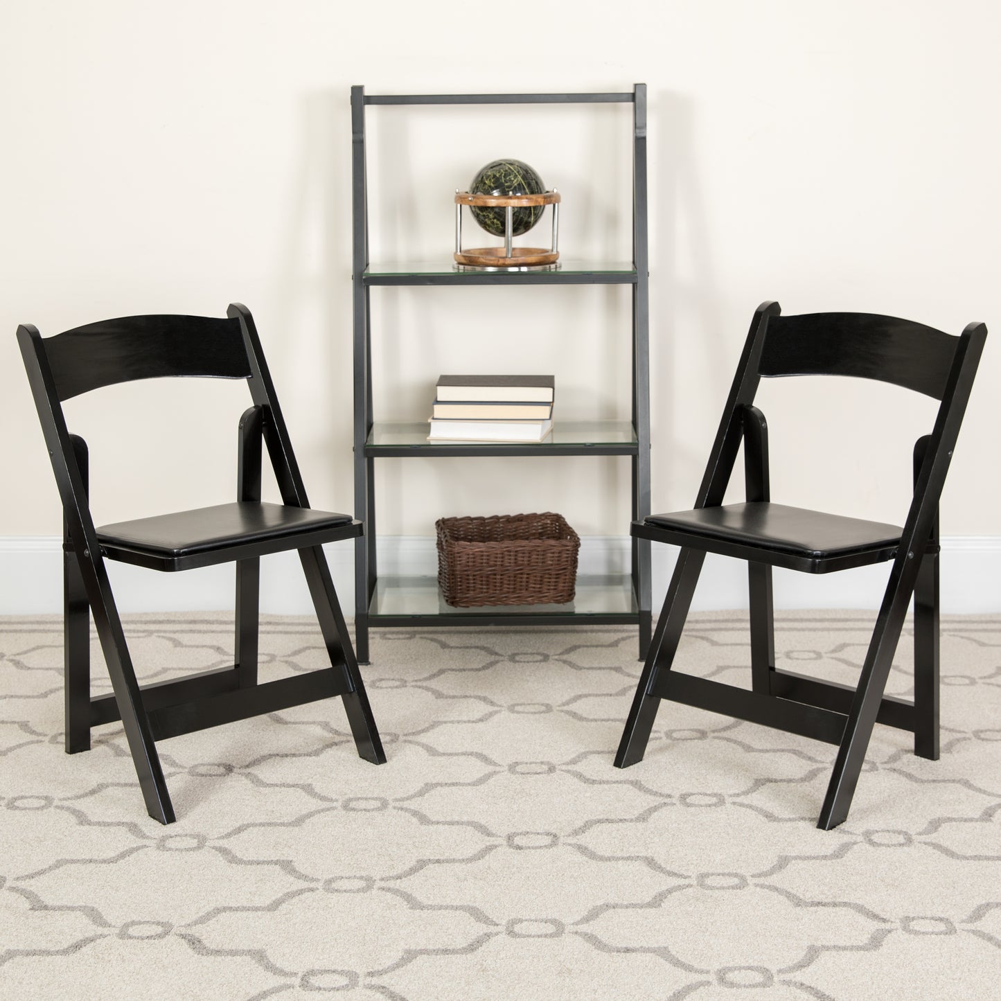 2 Pack HERCULES Series Black Wood Folding Chair with Vinyl Padded Seat Black 2-XF-2902-BK-WOOD-GG