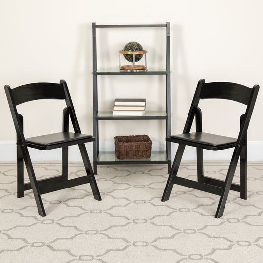 2 Pack HERCULES Series Black Wood Folding Chair with Vinyl Padded Seat Black 2-XF-2902-BK-WOOD-GG