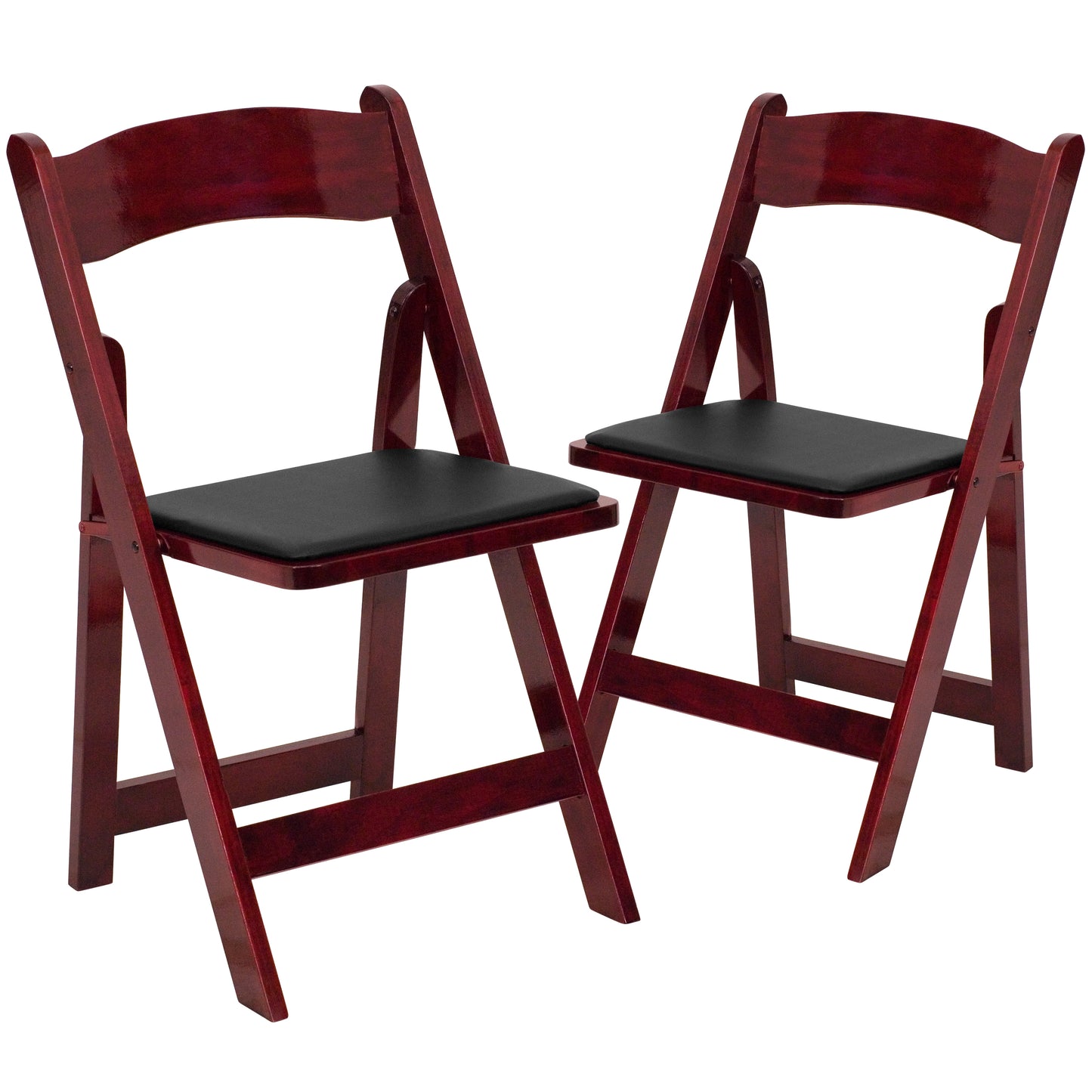 2 Pack HERCULES Series Mahogany Wood Folding Chair with Vinyl Padded Seat Mahogany