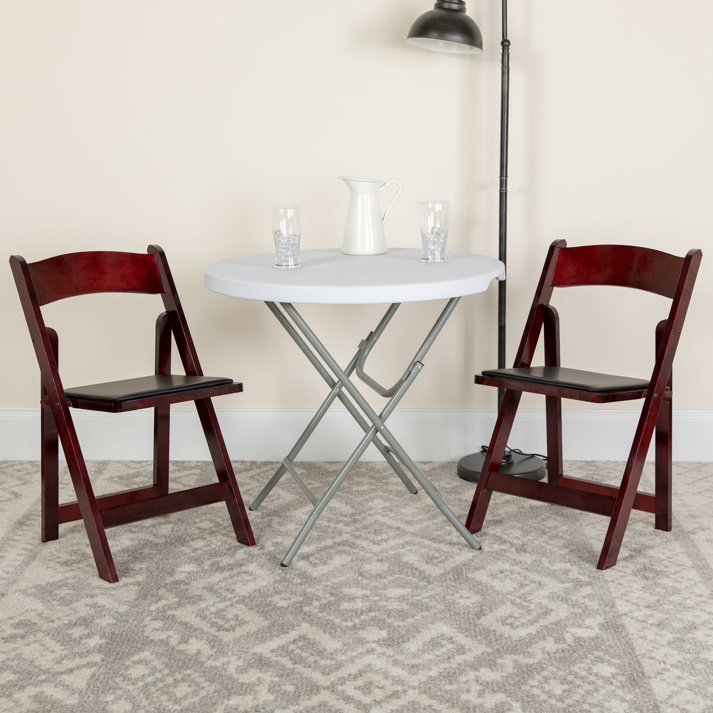 2 Pack HERCULES Series Mahogany Wood Folding Chair with Vinyl Padded Seat Mahogany