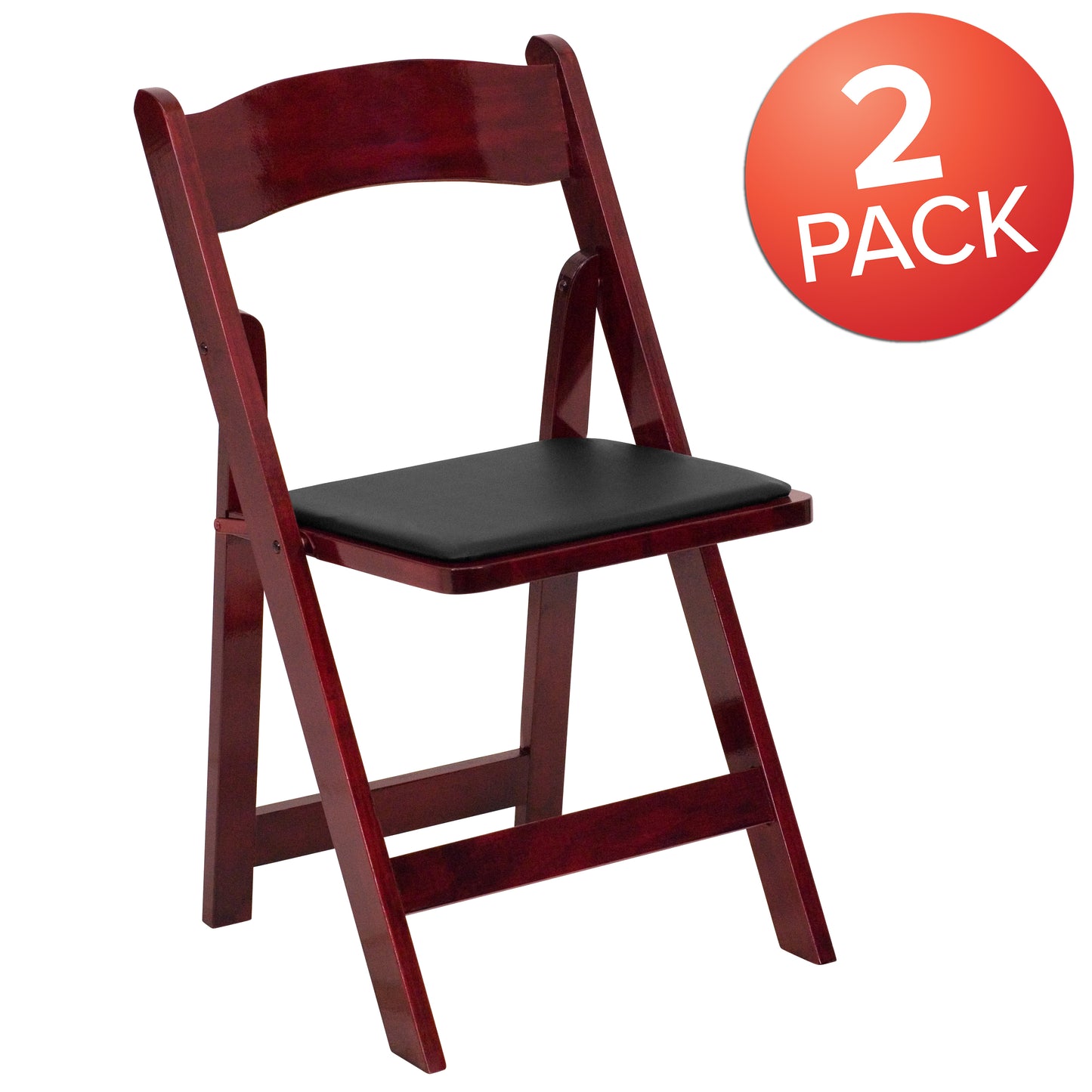 2 Pack HERCULES Series Mahogany Wood Folding Chair with Vinyl Padded Seat Mahogany