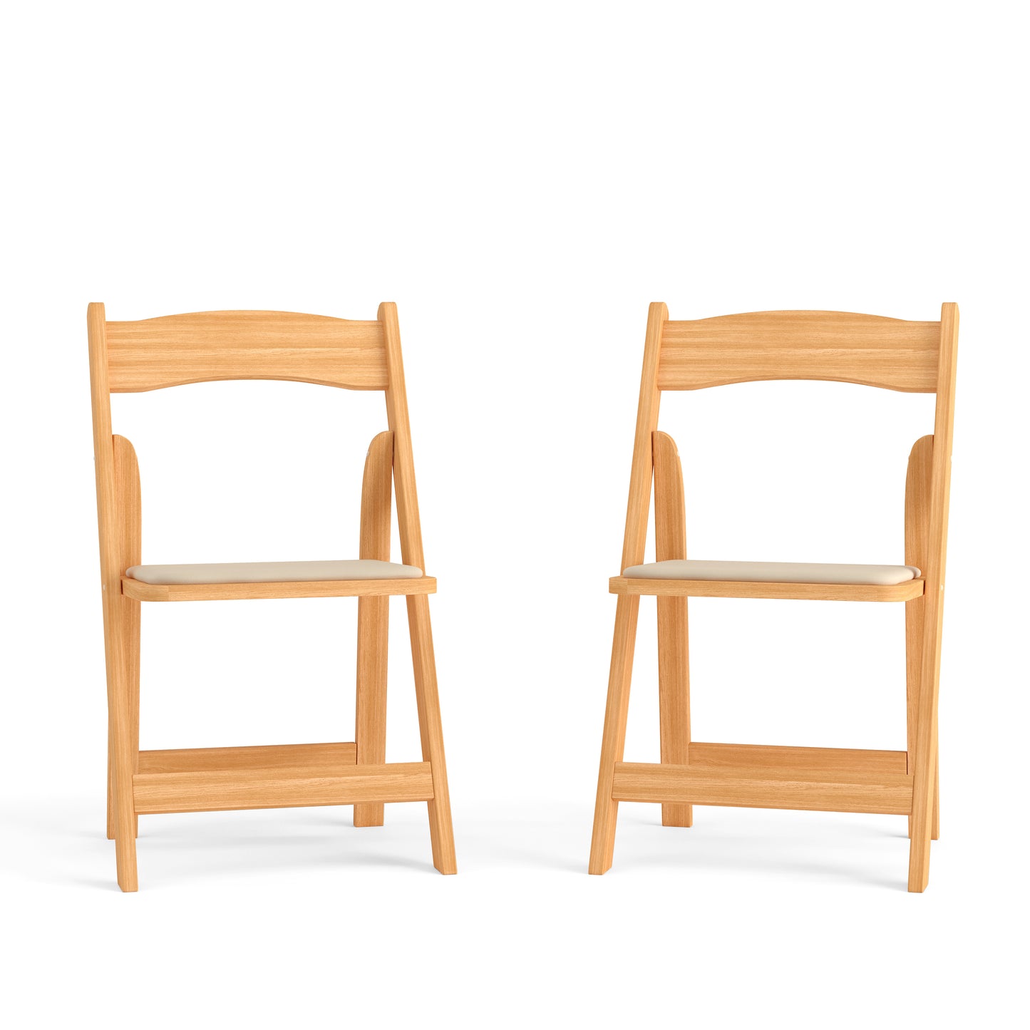 2 Pack HERCULES Series Natural Wood Folding Chair with Vinyl Padded Seat Natural