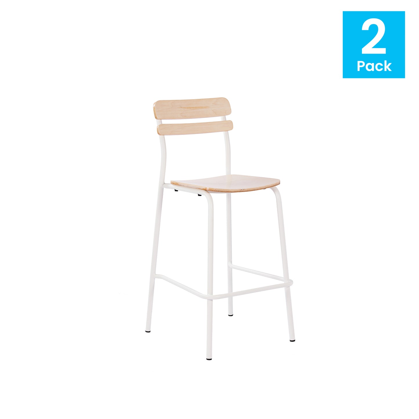 2 Pack Cyprus Commercial Grade Solid Wood Bar Stools with White Metal Frames and Antique White Finish Antique White 2-XU-CH10443B-ANTWHT-GG