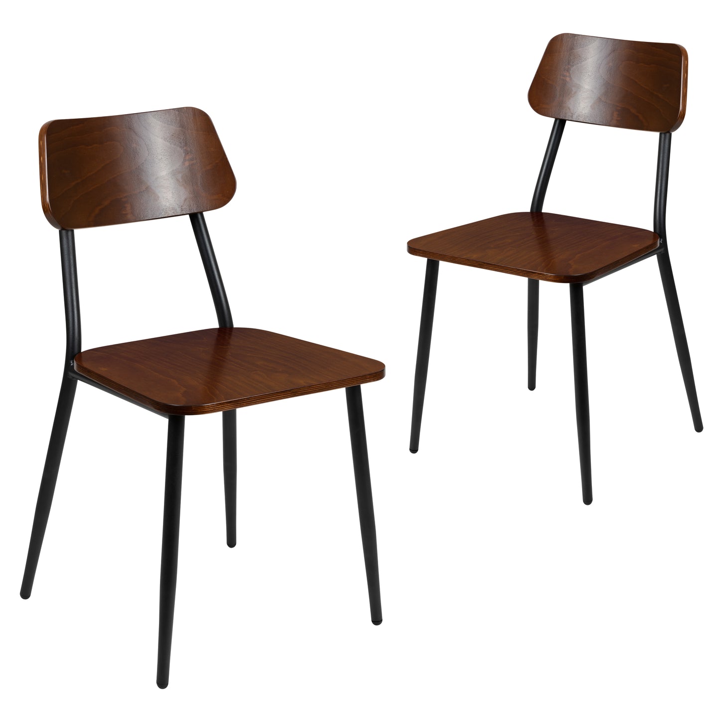 Lincoln Industrial Dining Chair with Gunmetal Steel Frame and Rustic Wood Seat, Set of 2 Mahogany