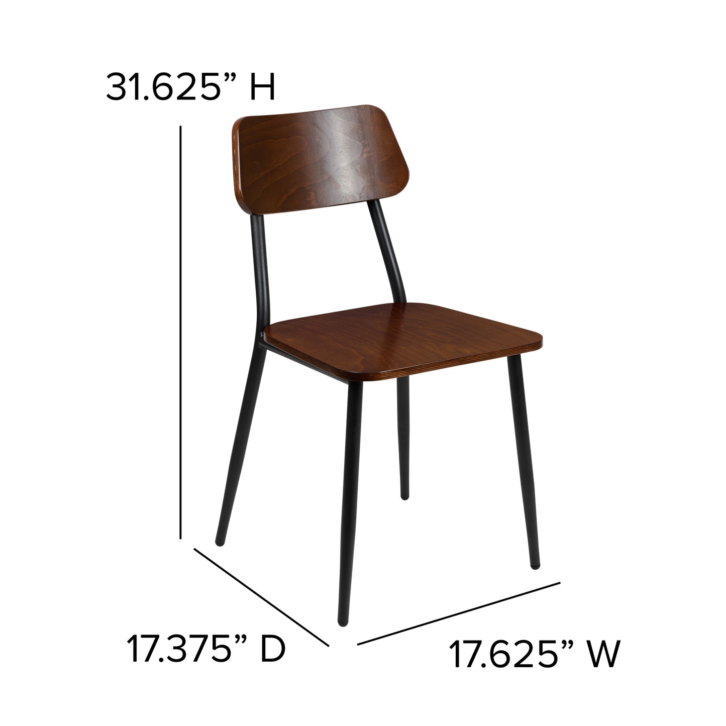 Lincoln Industrial Dining Chair with Gunmetal Steel Frame and Rustic Wood Seat, Set of 2 Mahogany