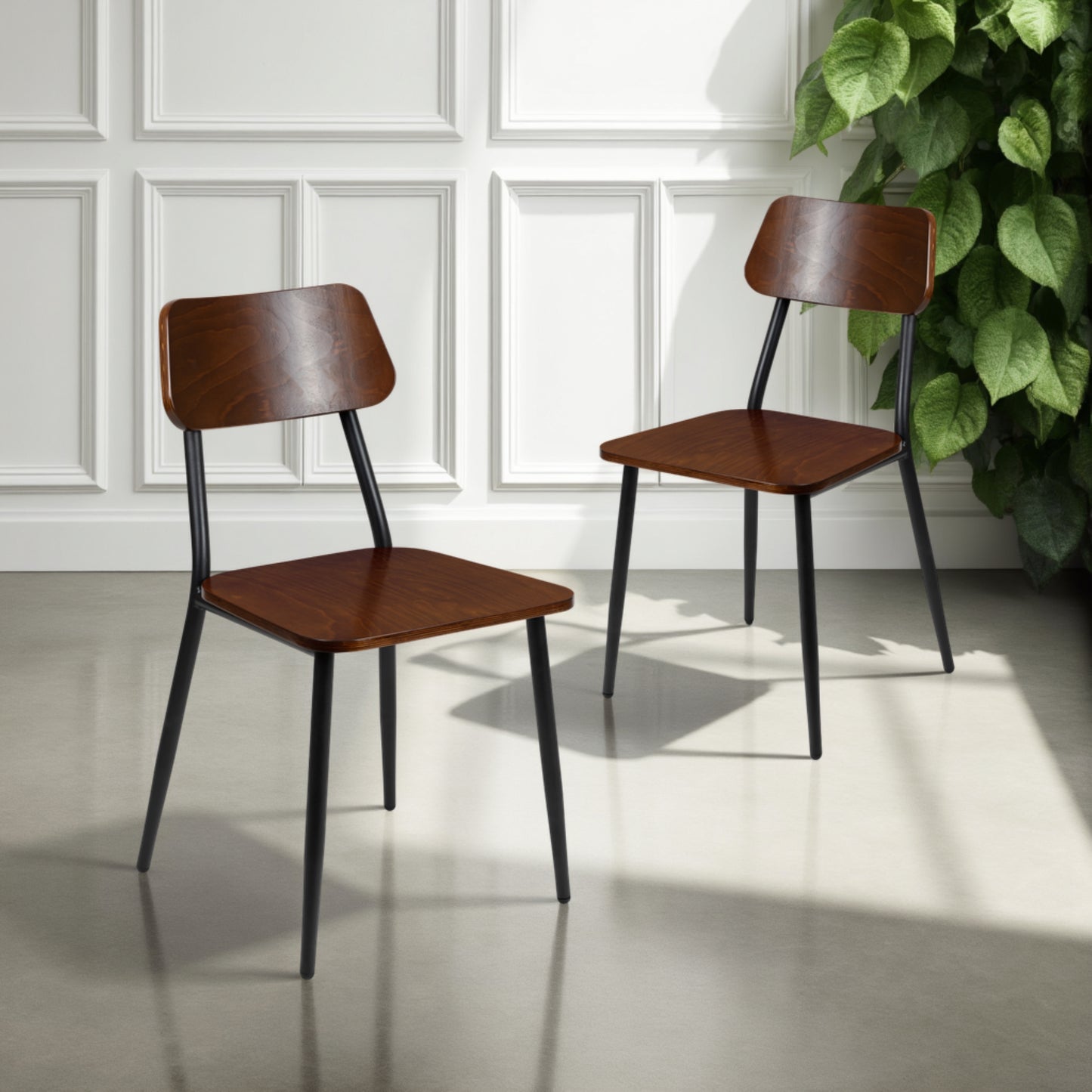 Lincoln Industrial Dining Chair with Gunmetal Steel Frame and Rustic Wood Seat, Set of 2 Mahogany