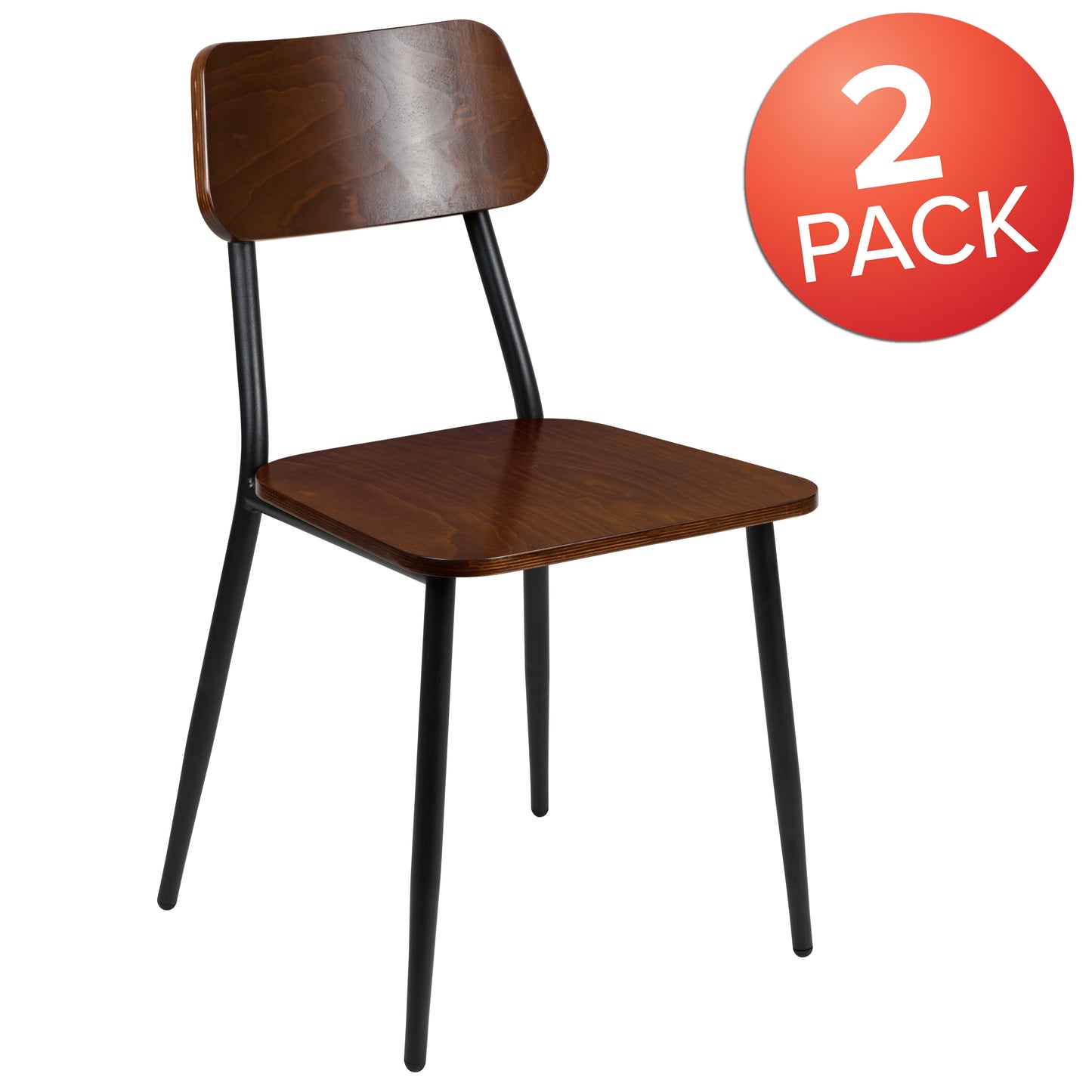 Lincoln Industrial Dining Chair with Gunmetal Steel Frame and Rustic Wood Seat, Set of 2 Mahogany