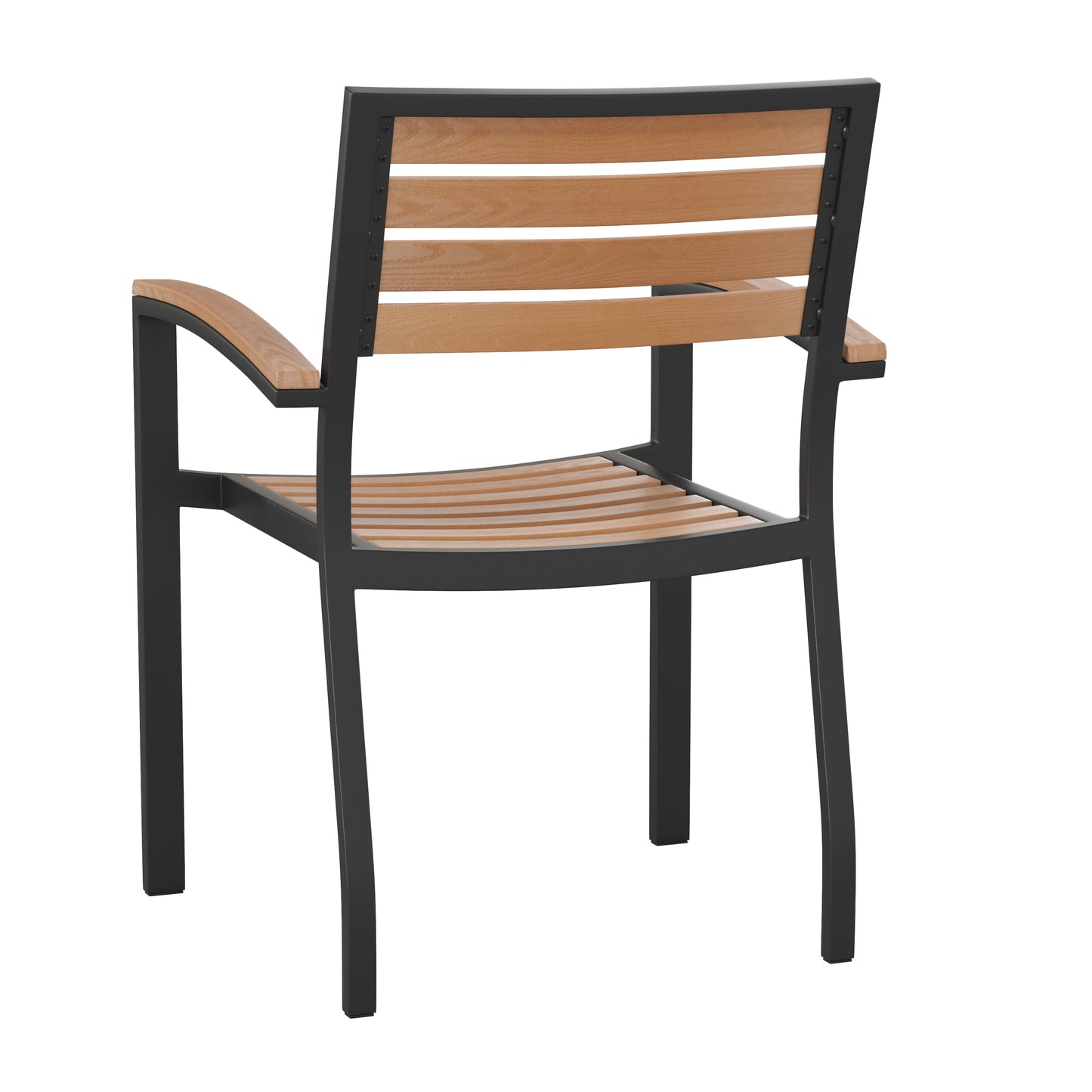 Lark Outdoor Stackable Faux Teak Side Chair - Commercial Grade Black Aluminum Patio Chair with Synthetic Teak Slats - Set of 2 Teak