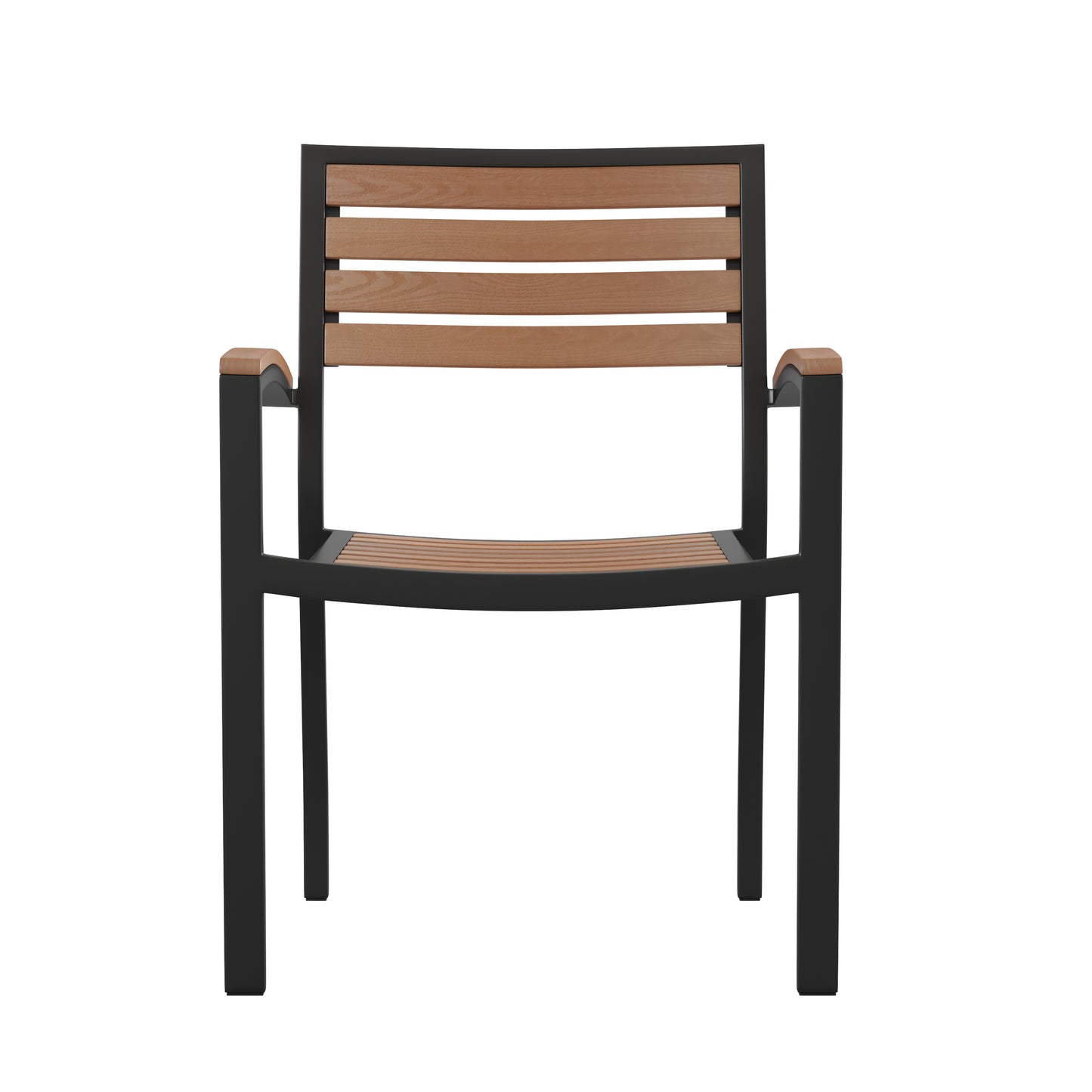 Lark Outdoor Stackable Faux Teak Side Chair - Commercial Grade Black Aluminum Patio Chair with Synthetic Teak Slats - Set of 2 Teak