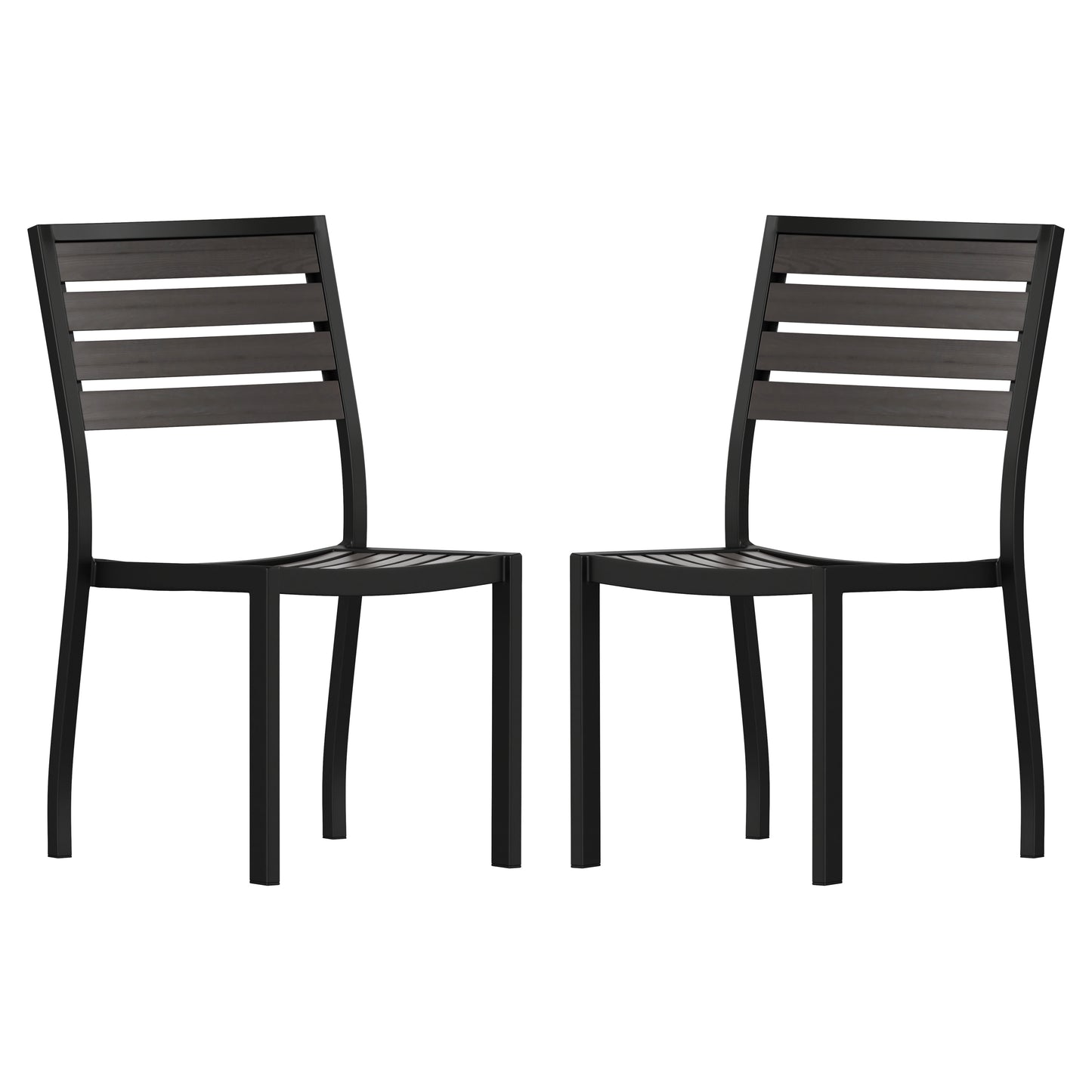 Lark Outdoor Stackable Side Chair with Gray Wash Faux Teak Poly Slats, Set of 2 Gray Wash Teak