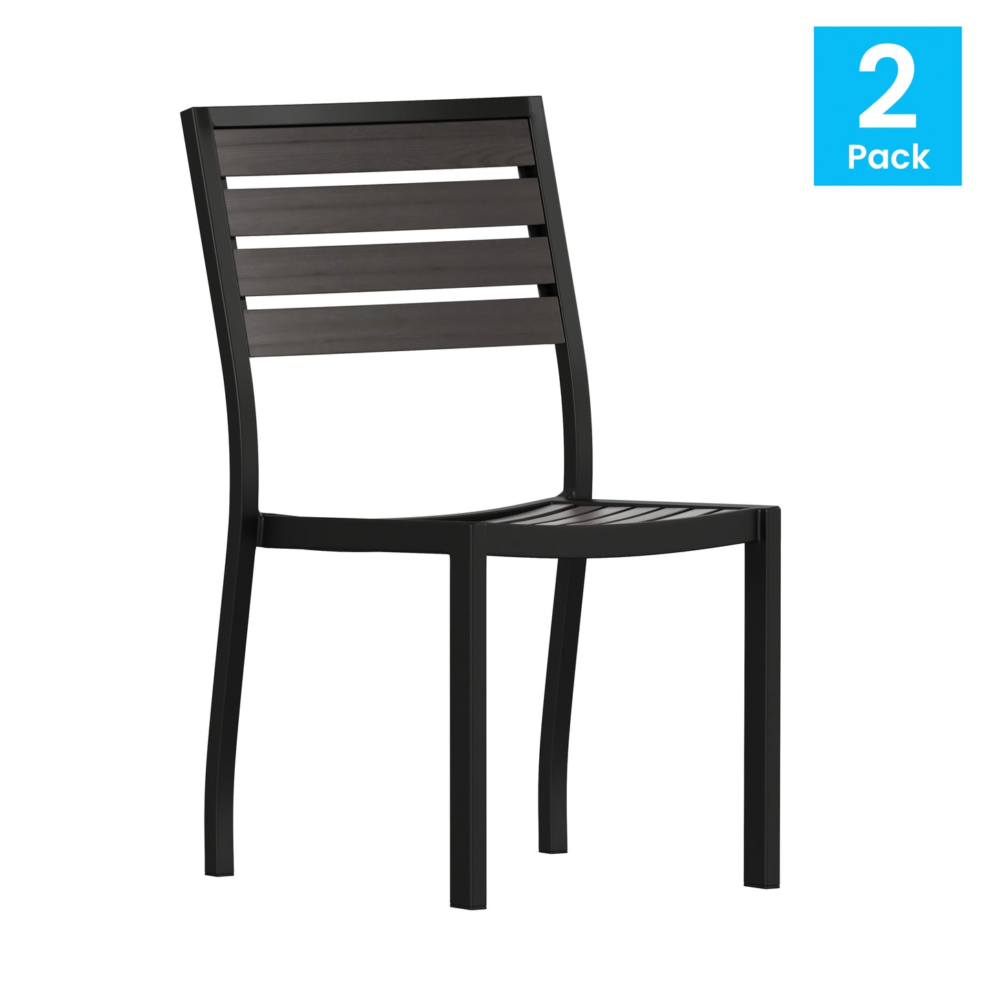 Lark Outdoor Stackable Side Chair with Gray Wash Faux Teak Poly Slats, Set of 2 Gray Wash Teak