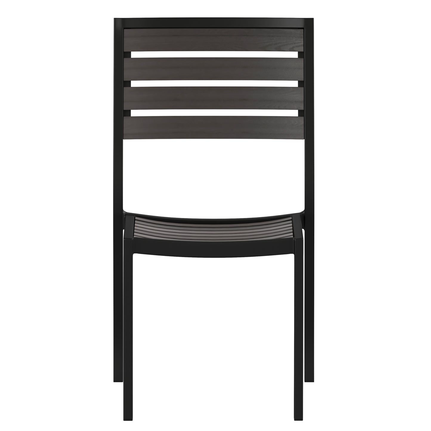 Lark Outdoor Stackable Side Chair with Gray Wash Faux Teak Poly Slats, Set of 2 Gray Wash Teak