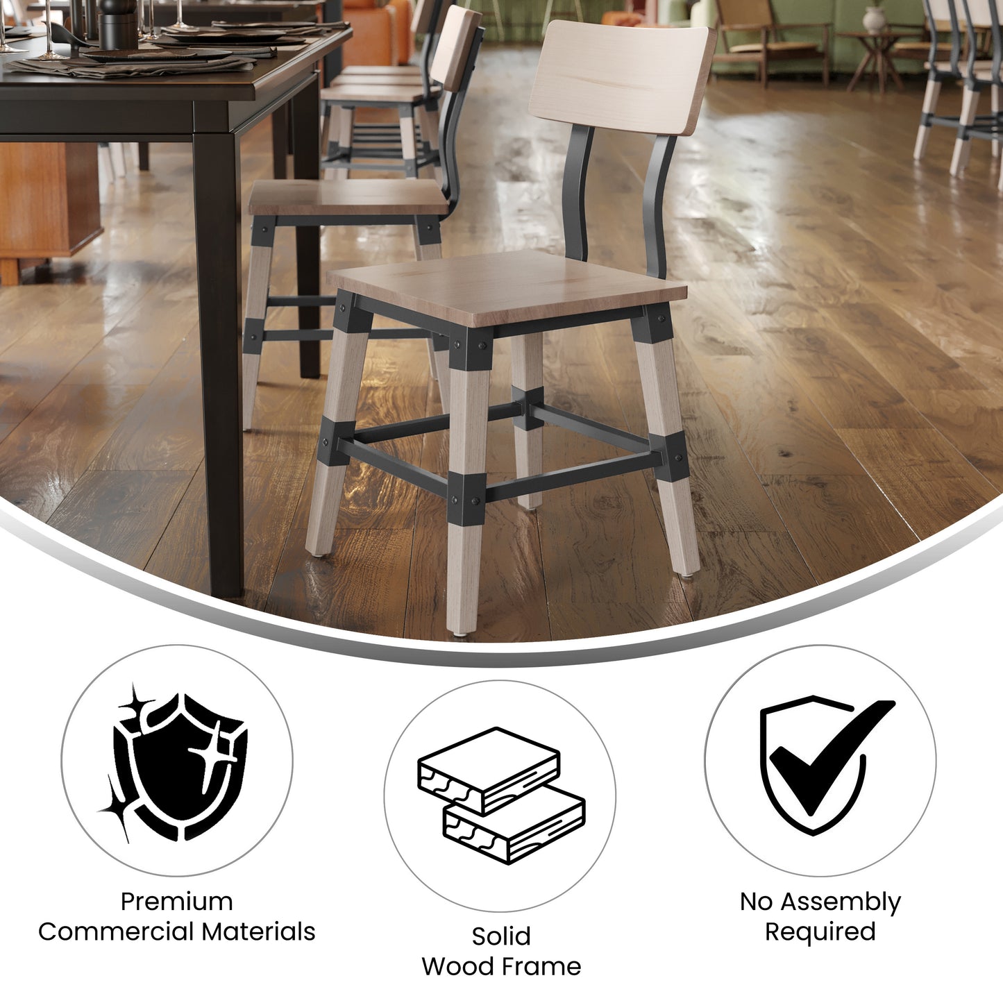 Jackson 2 Pack Commercial Grade Rustic Antique White Industrial Wood Dining Chair Antique White
