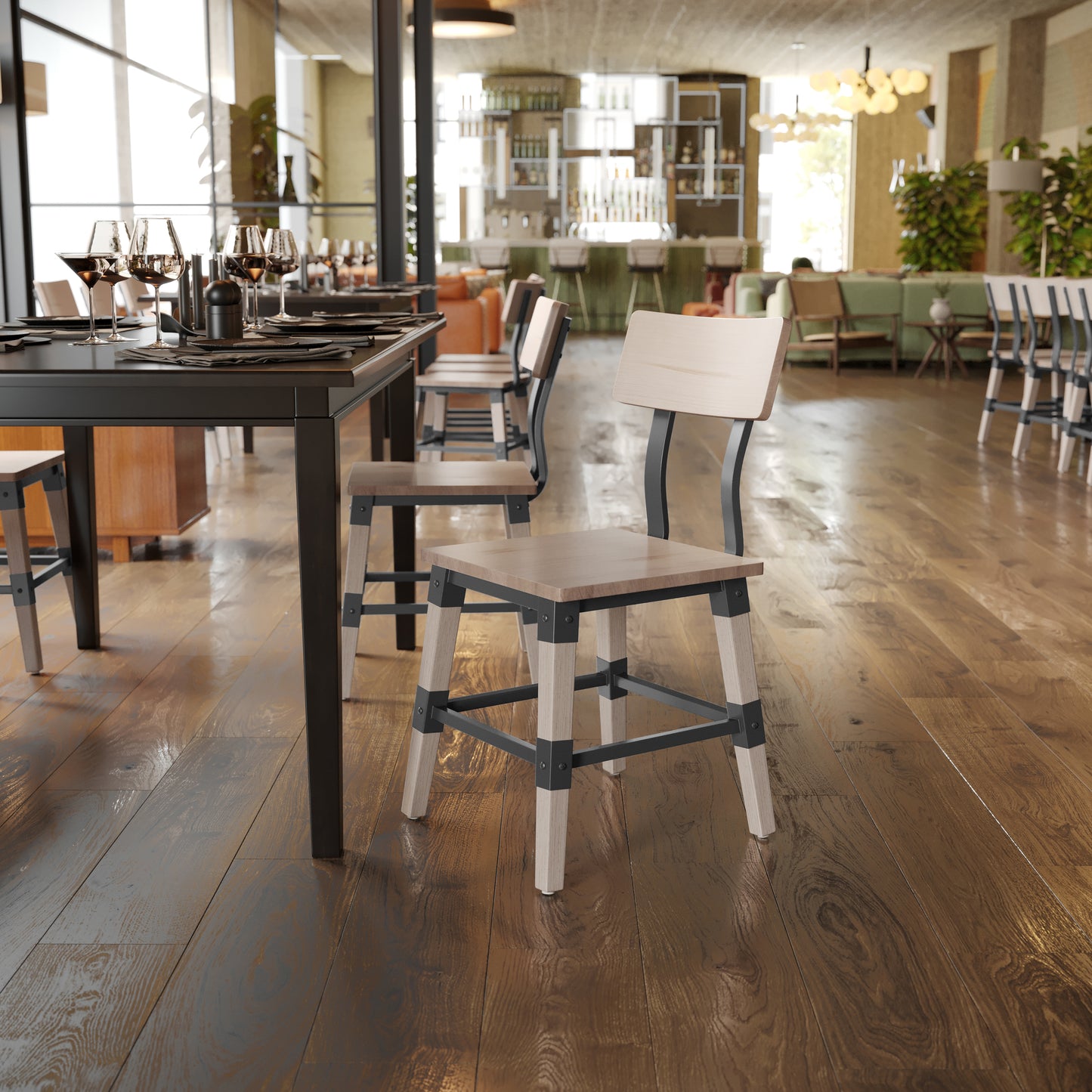 Jackson 2 Pack Commercial Grade Rustic Antique White Industrial Wood Dining Chair Antique White