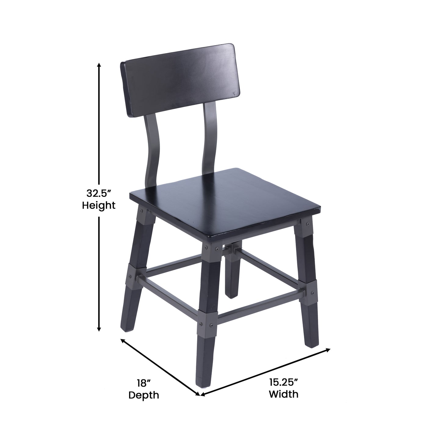 Jackson 2 Pack Commercial Grade Rustic Black Industrial Wood Dining Chair Black