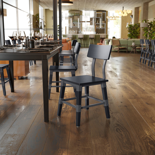 Jackson 2 Pack Commercial Grade Rustic Black Industrial Wood Dining Chair Black