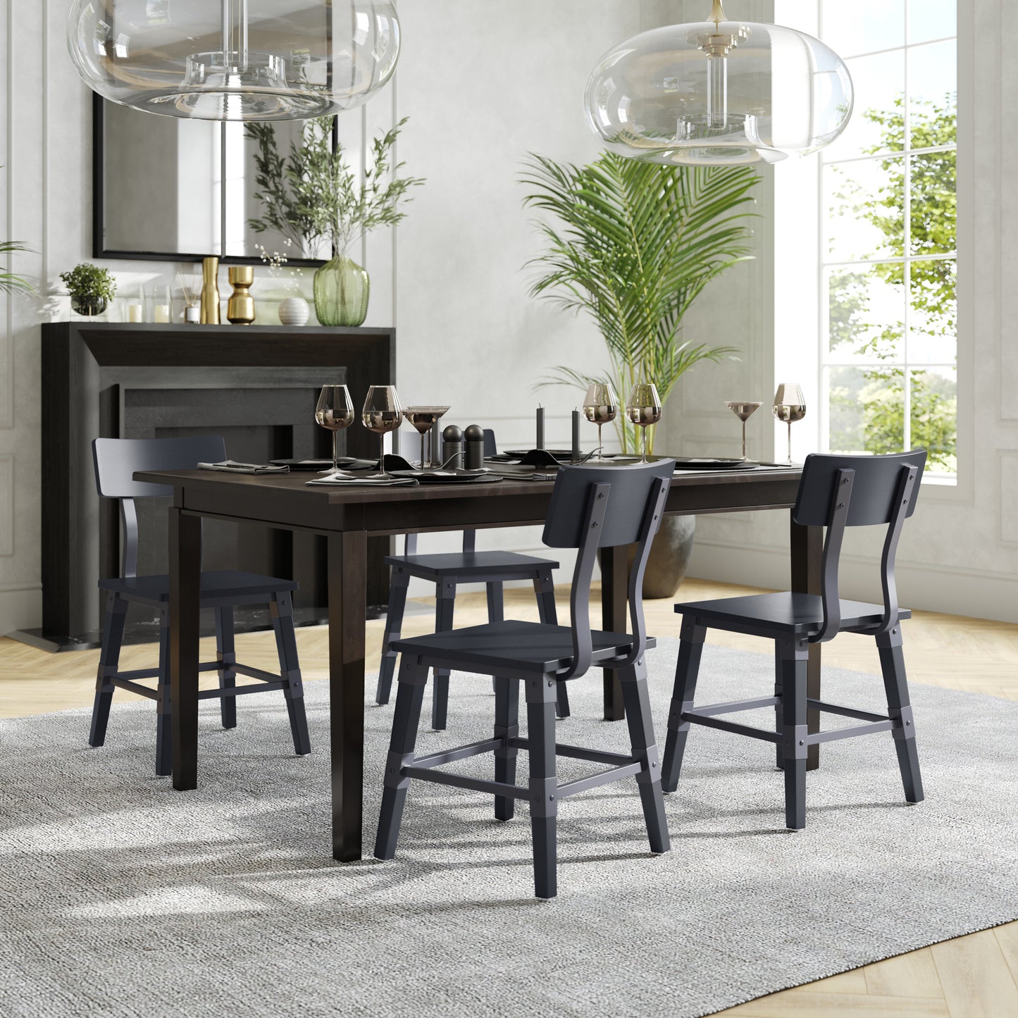 Jackson 2 Pack Commercial Grade Rustic Black Industrial Wood Dining Chair Black