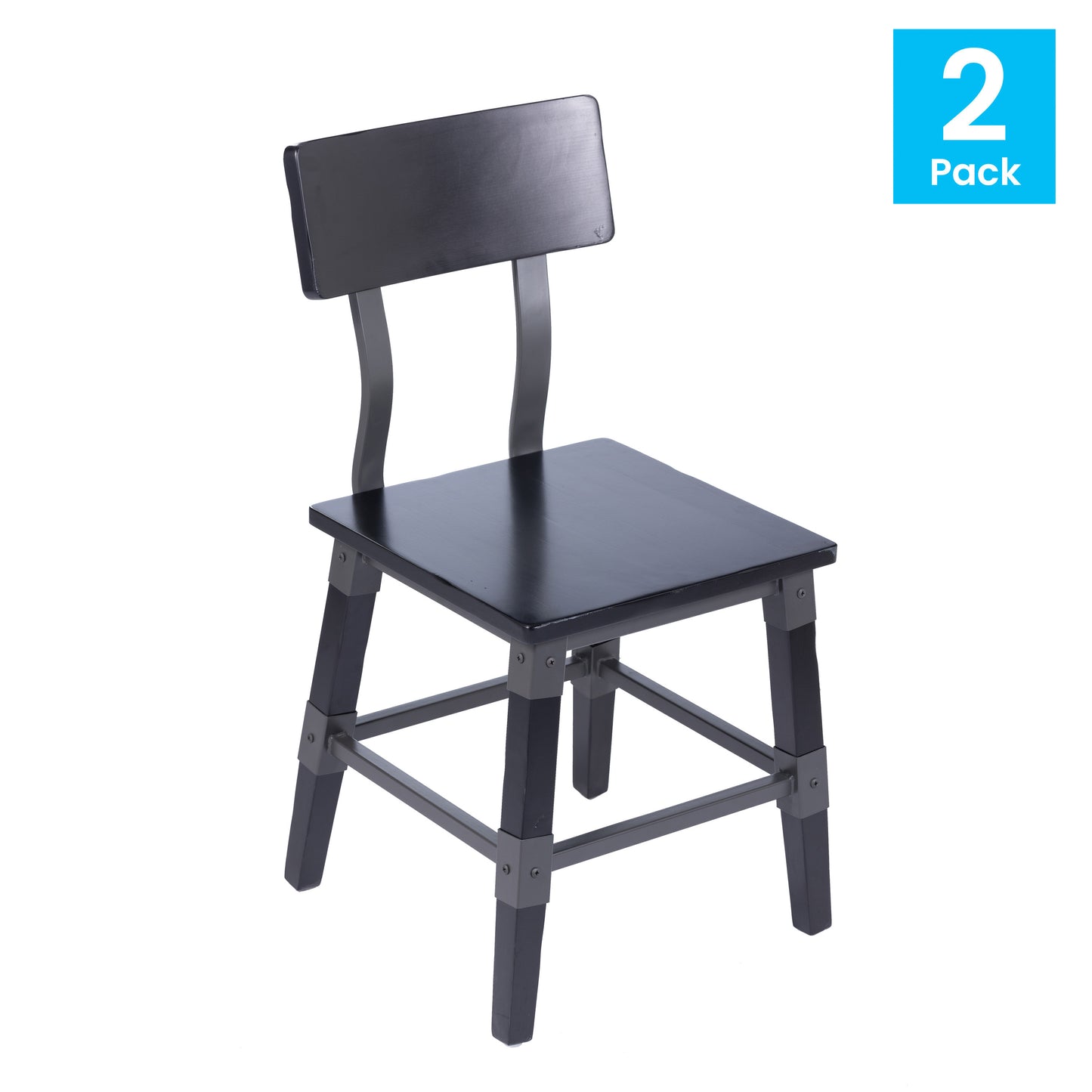 Jackson 2 Pack Commercial Grade Rustic Black Industrial Wood Dining Chair Black