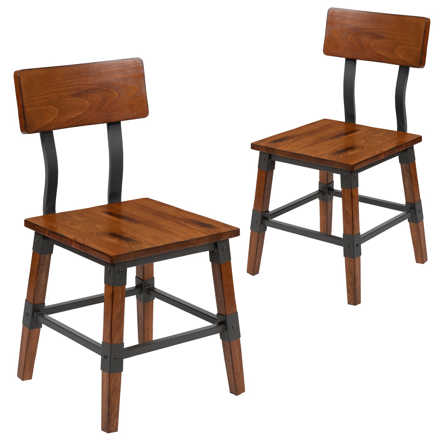 Jackson 2 Pack Rustic Antique Walnut Industrial Wood Dining Chair Walnut