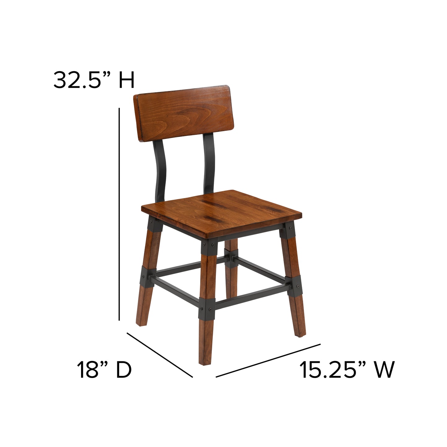 Jackson 2 Pack Rustic Antique Walnut Industrial Wood Dining Chair Walnut