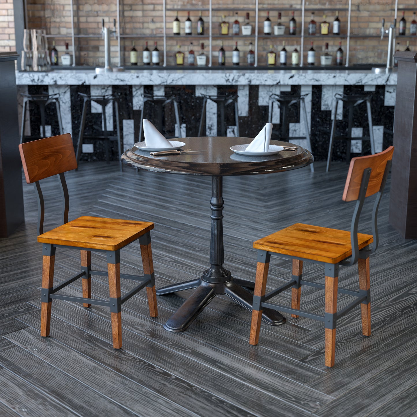 Jackson 2 Pack Rustic Antique Walnut Industrial Wood Dining Chair Walnut