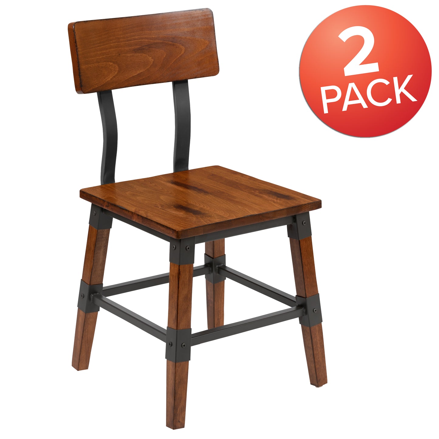 Jackson 2 Pack Rustic Antique Walnut Industrial Wood Dining Chair Walnut