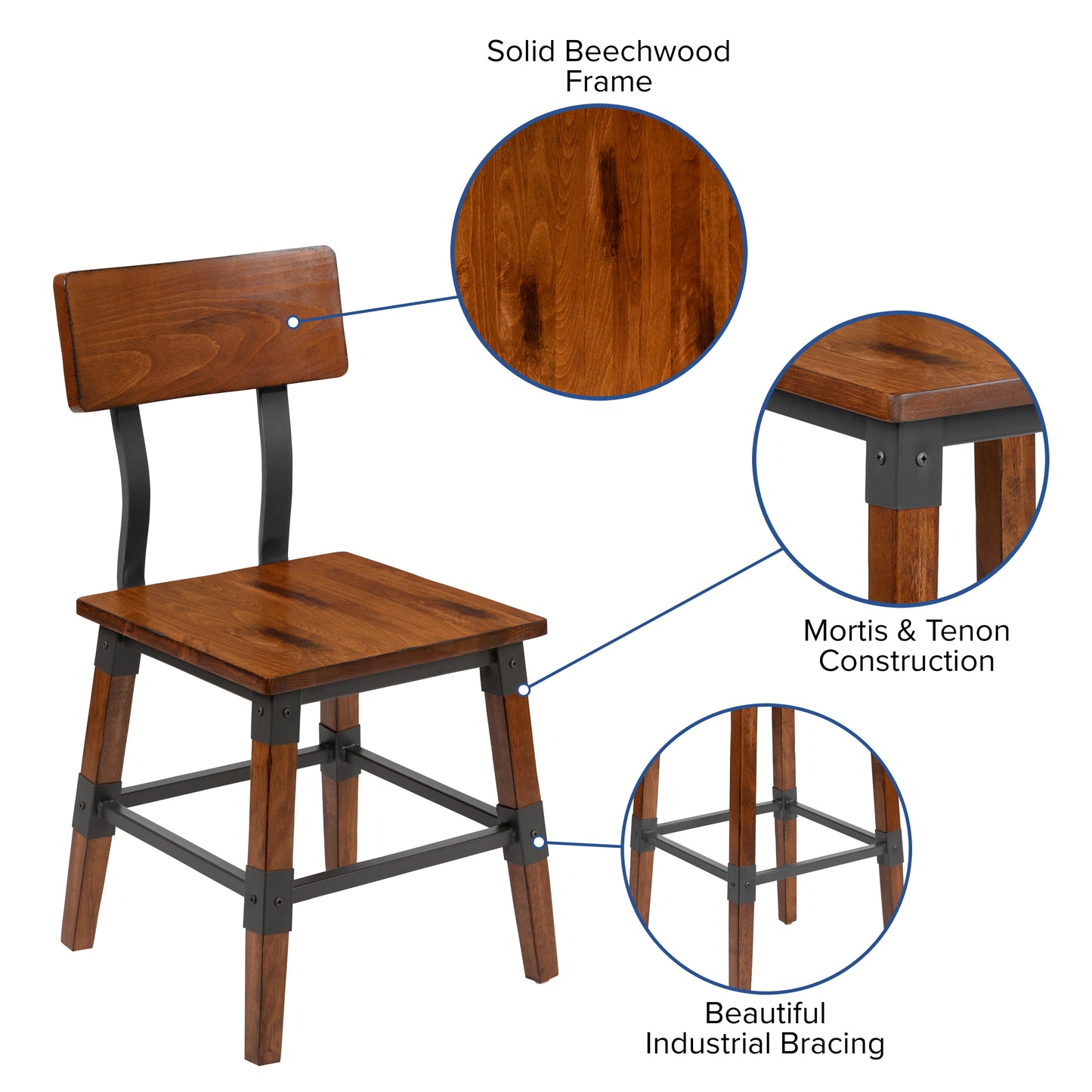 Jackson 2 Pack Rustic Antique Walnut Industrial Wood Dining Chair Walnut