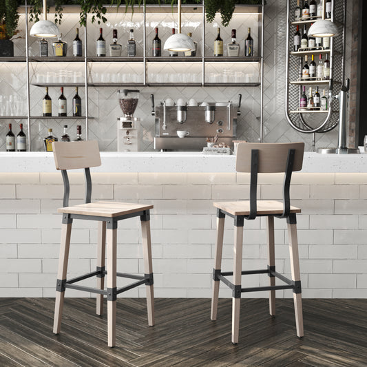 Jackson 2 Pack Commercial Grade Rustic Antique White Industrial Wood Dining Barstool Antique White