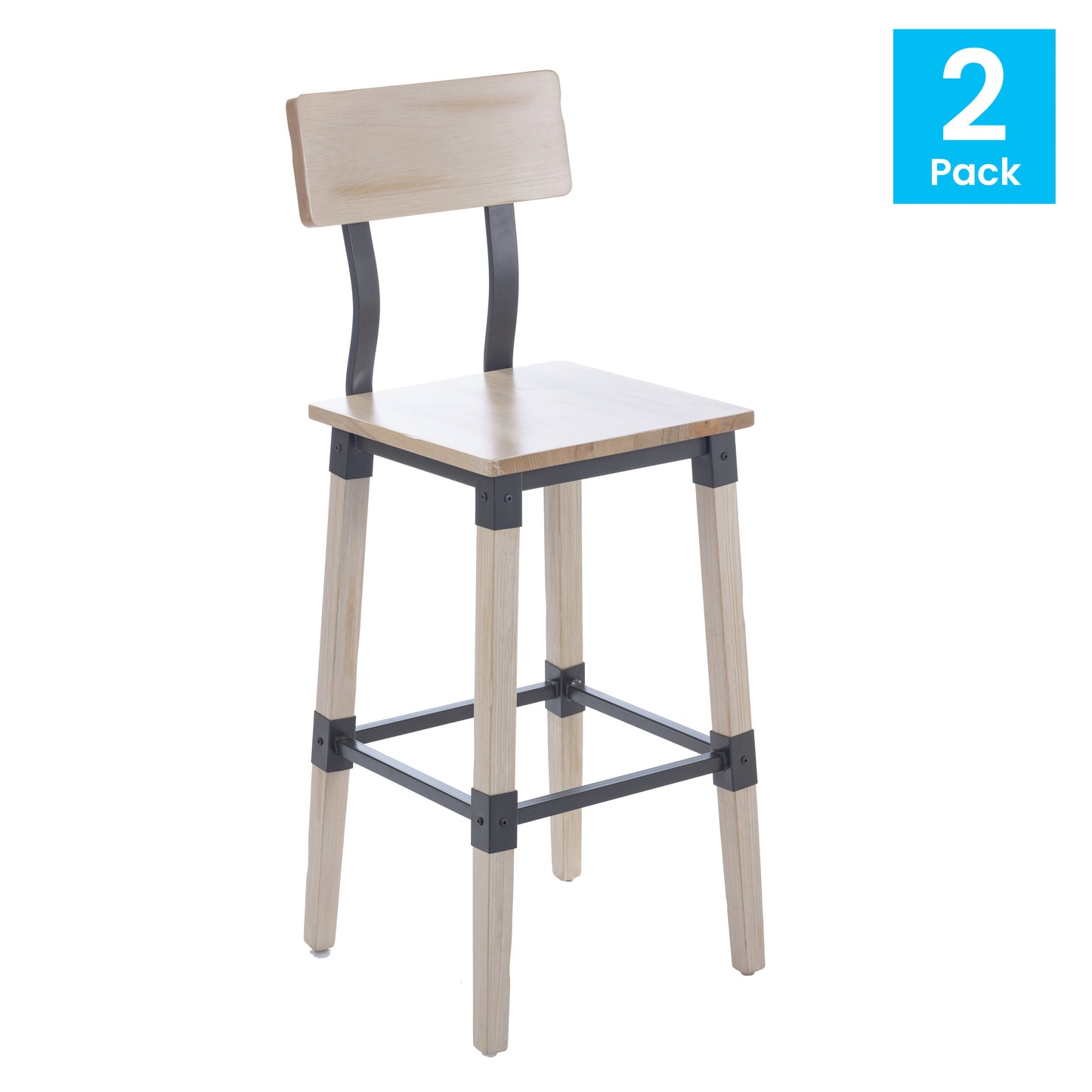 Jackson 2 Pack Commercial Grade Rustic Antique White Industrial Wood Dining Barstool Antique White